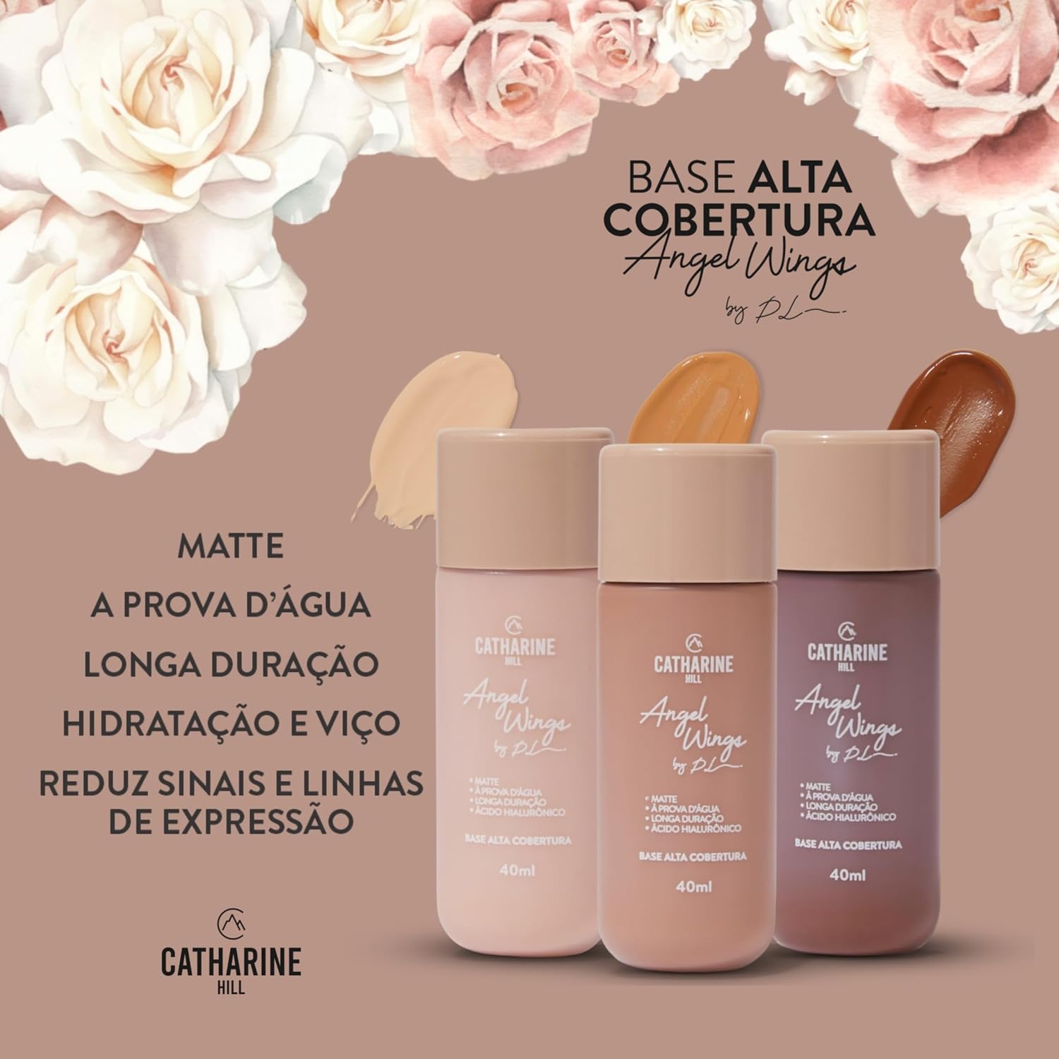 Catharine Hill Base Líquida Alta Cobertura Angel Wings 2022/A4.5 40ml À Prova D’água Acabamento Matte Vegano Ácido Hialurônico