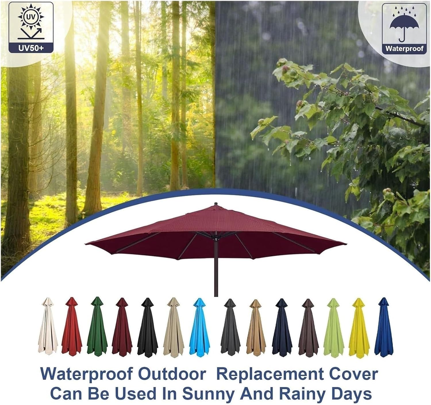 Umbrella Replacement Parasol Cover, Umbrella Replacement Cloth for Patio/Beach/Backyard/Swimming Pool Parasol Fabric Canopy Cover(D12,6 Ribs- 8.2 FT 2.5 m)