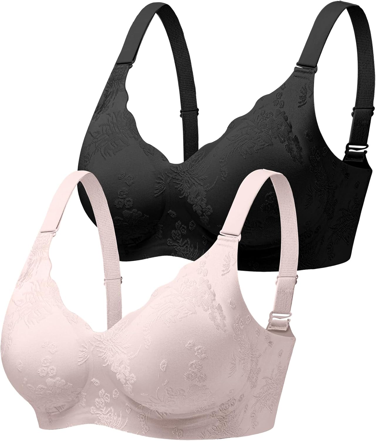 Wireless Jelly Bras for Women No Underwire S/M, Seamless Comfortable Jacquard Bralettes, Padded Convertible Bra