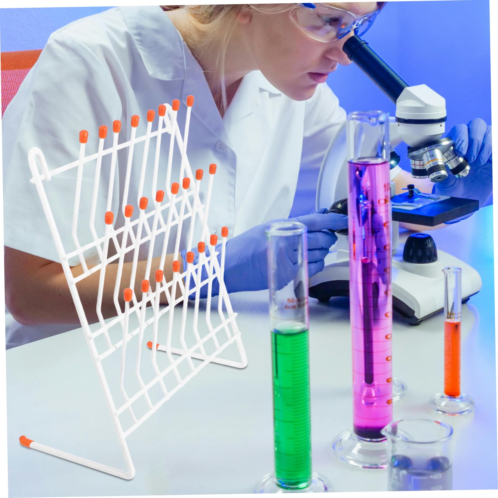 Gradilla para Tubos de Ensayo de Laboratorio 24 Puestos Hierro | Blanco, Ligera y Fácil de Transportar, para Secado de Vasos y Uso en Laboratorio E Investigación