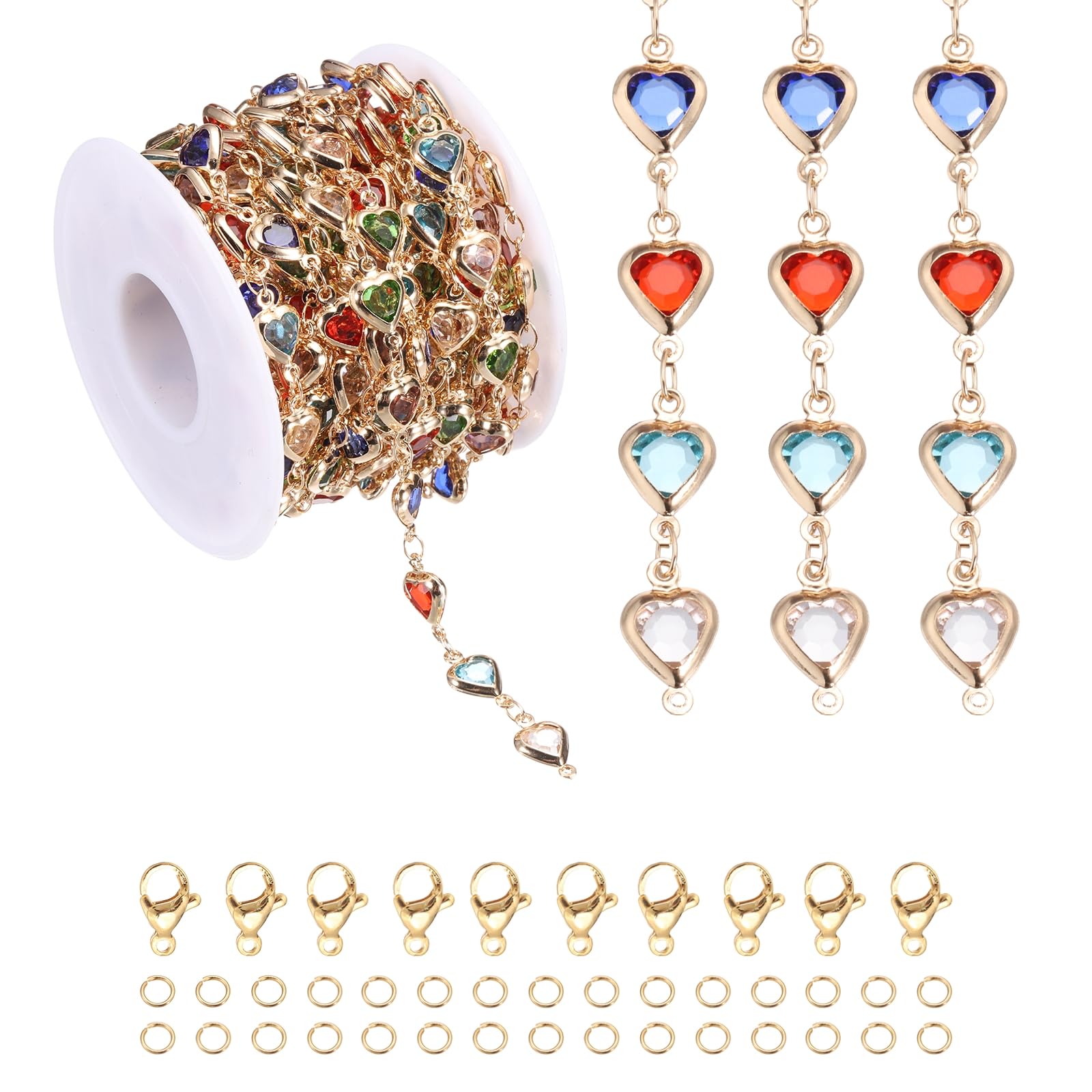 Chaîne strass cœur multicolore rose gold pour personnaliser vos tenues de soirée et bijoux DIY