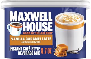 Maxwell House Vanilla Caramel Latte Instant Coffee Mix, 8.7oz Resealable Canister - Cafe-Style Creamy Drink, Easy Prep, Kosher Dairy