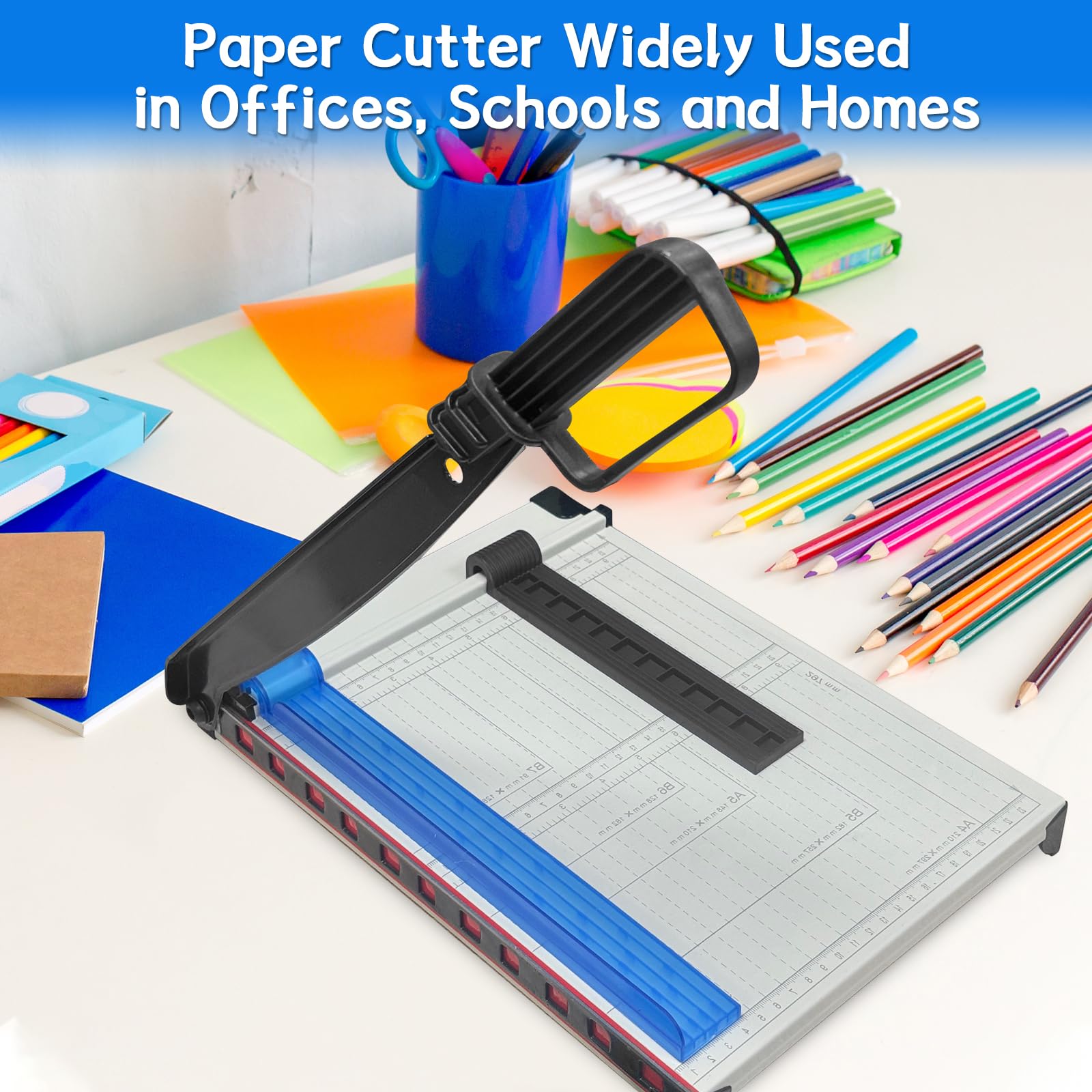 Papierschneider A4 Hebelschneider Schneidemaschine Papier Metall Multifunktional Papierschneidemaschine für Papier Etiketten Pappe Karten Fotos A4 Paper Cutter Machine