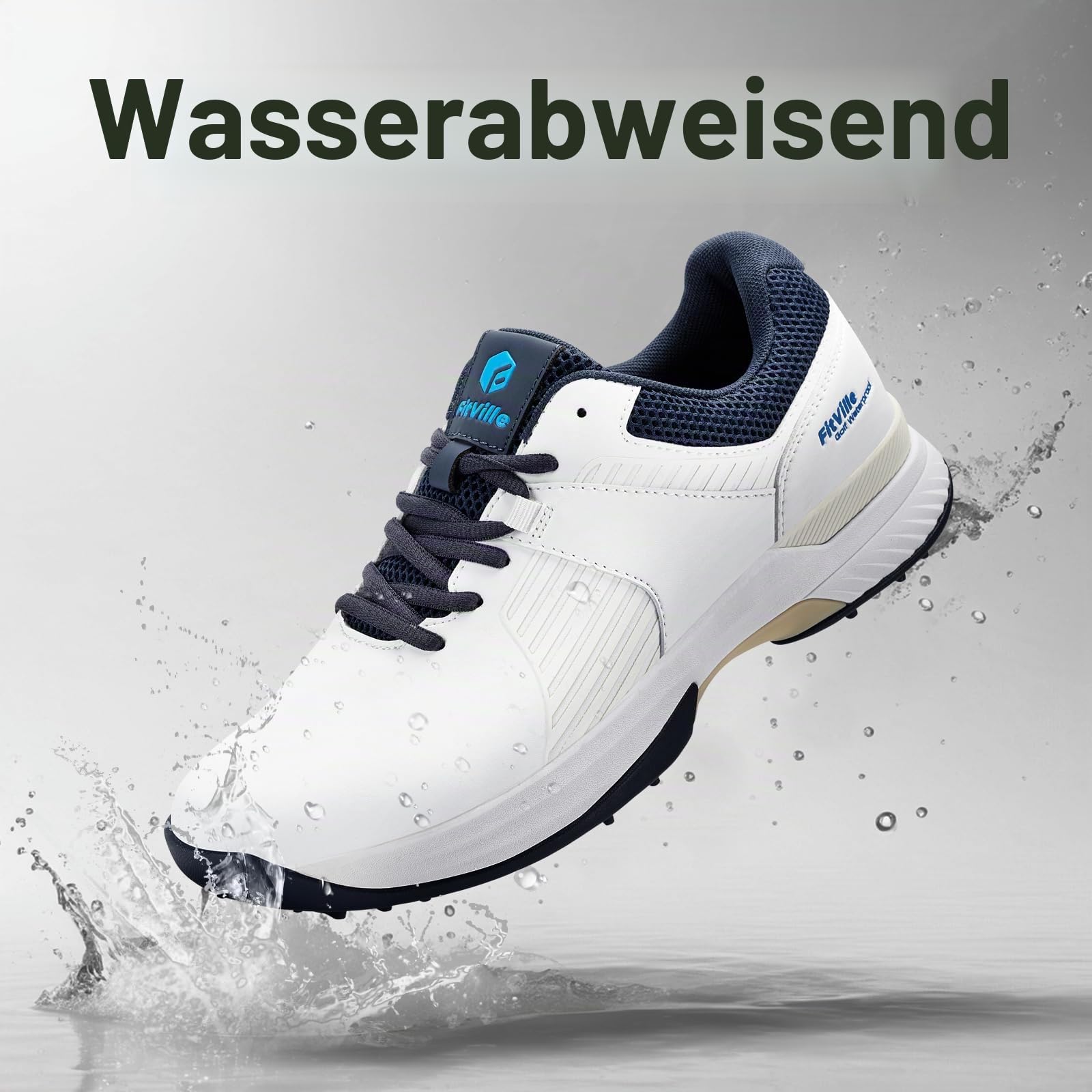 FitVille Herren SpeedEx Golfschuhe V4 Sneaker Extra Weit Walking Schuhe Leichte Bequeme Man Schuhe mit Schnürung atmungsaktive Trainingsschuh für Golf Sport Grau Weiß Gr.40-49