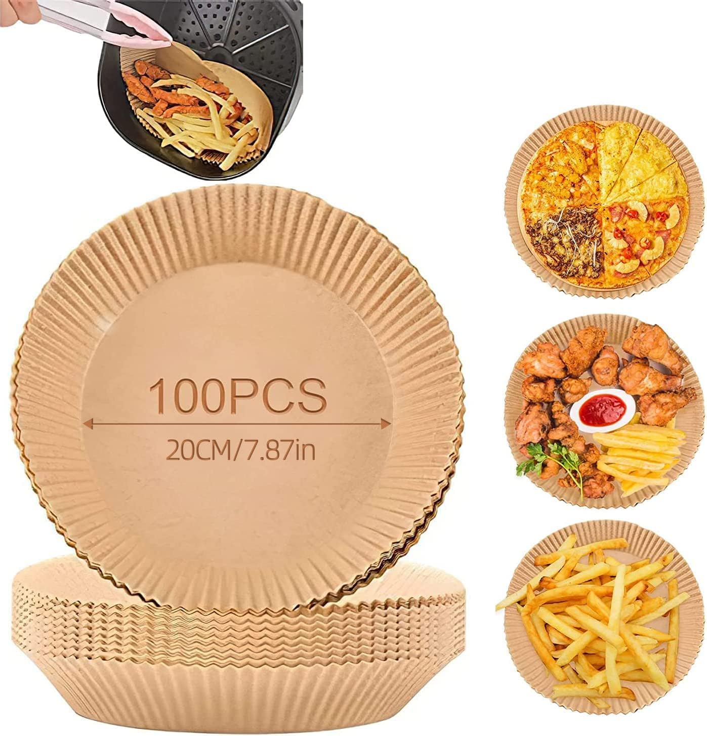 7.9in Air Fryer Liners, 100PCS Air Fryer Paper Liners, Food Grade Parchment Paper, Oil Proof, Waterproof, Suitable for Air Fryer Steamer, Microwave Oven, Baking Parchments, Air fryer Liners Disposable