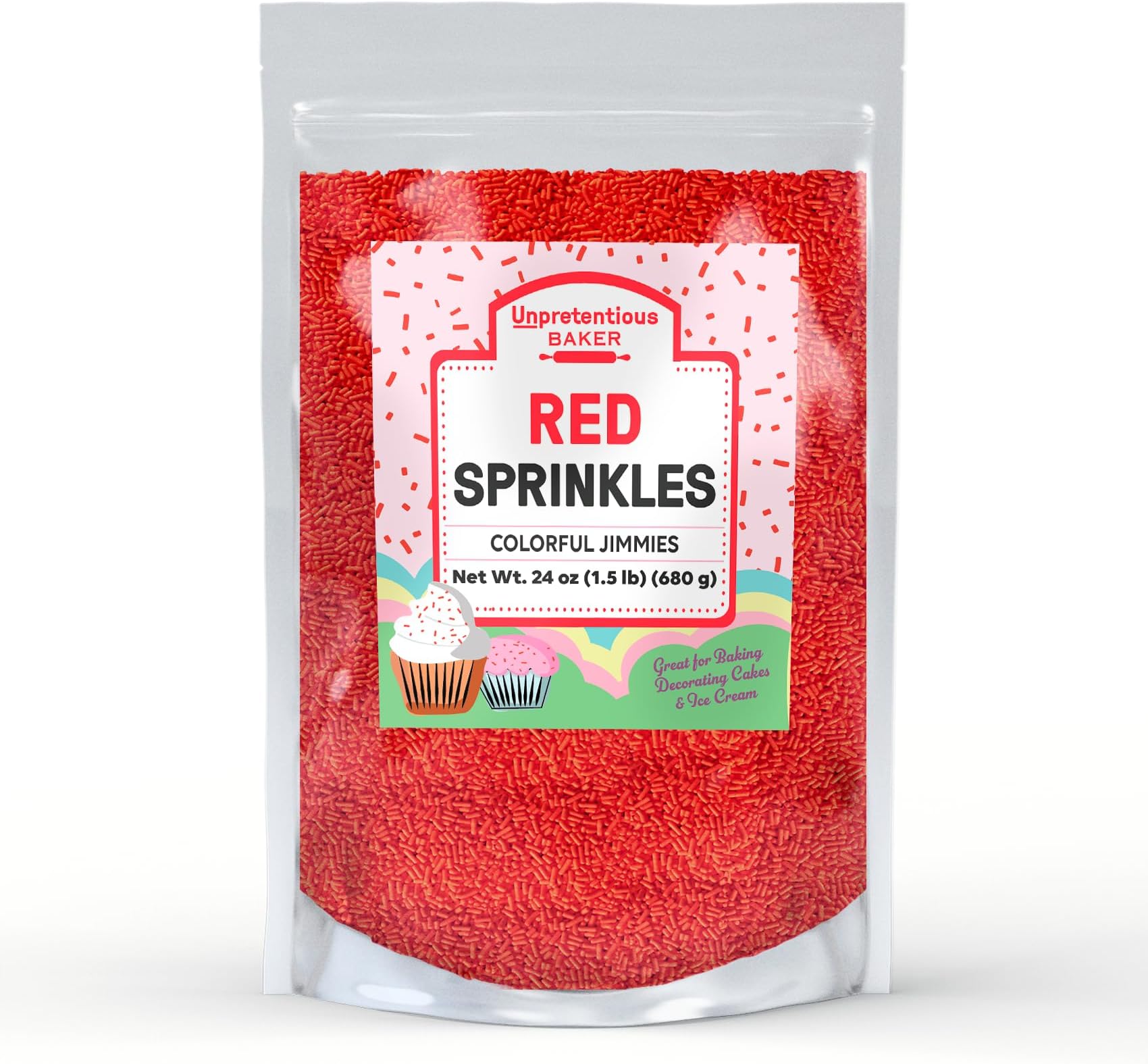 Unpretentious, Sprinkles: Red Jimmies, 1.5 Lb | For decorating cakes, cupcakes, and cookies
