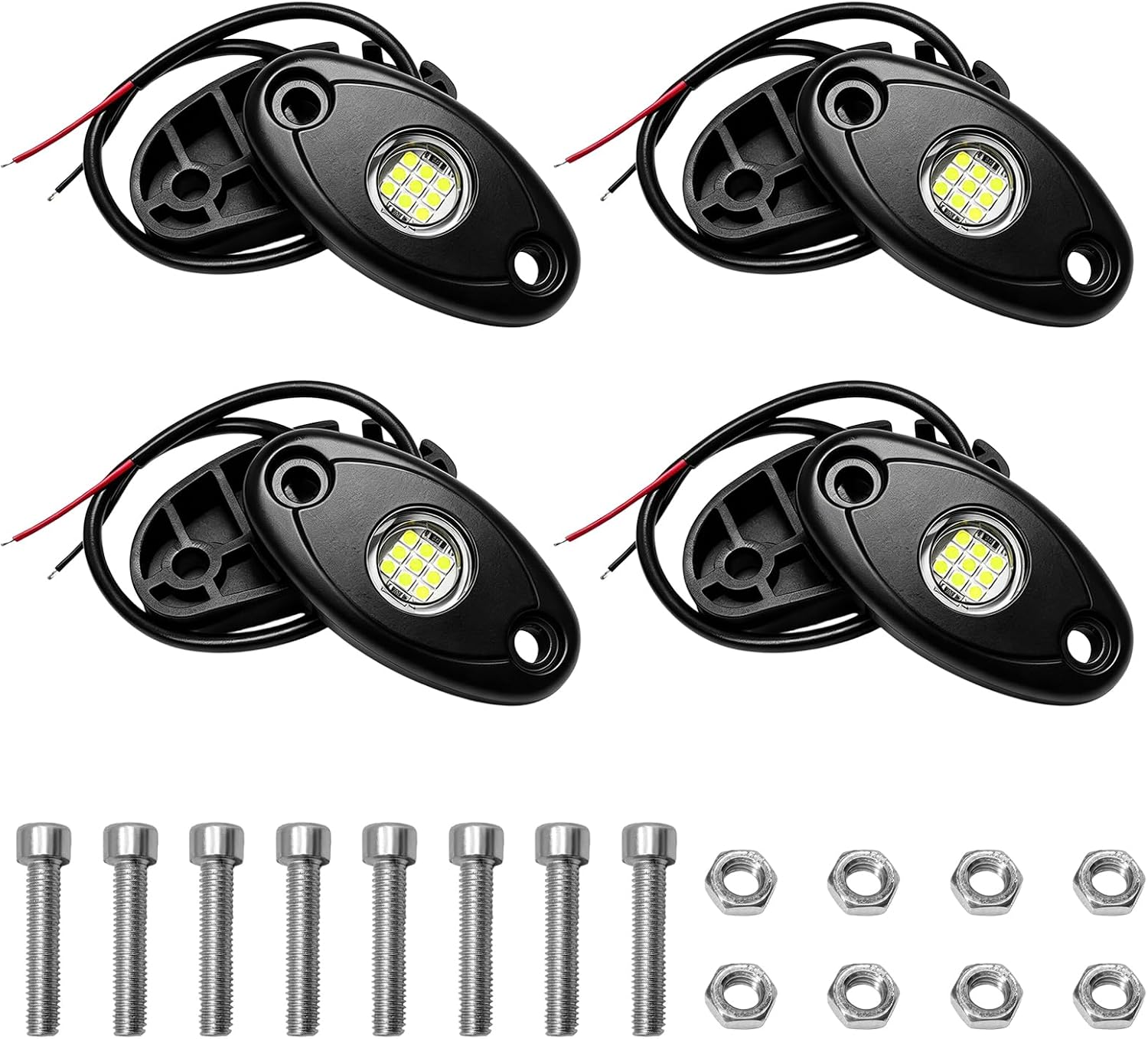 4 PCS Rock Lights for Trucks, LED High Brightness Neon Trail Rig Lamp with Bolts & Nuts, IP67 Waterproof Underglow Fender Light with Wires for Cars SUVs Boats RVs ATVs (White)