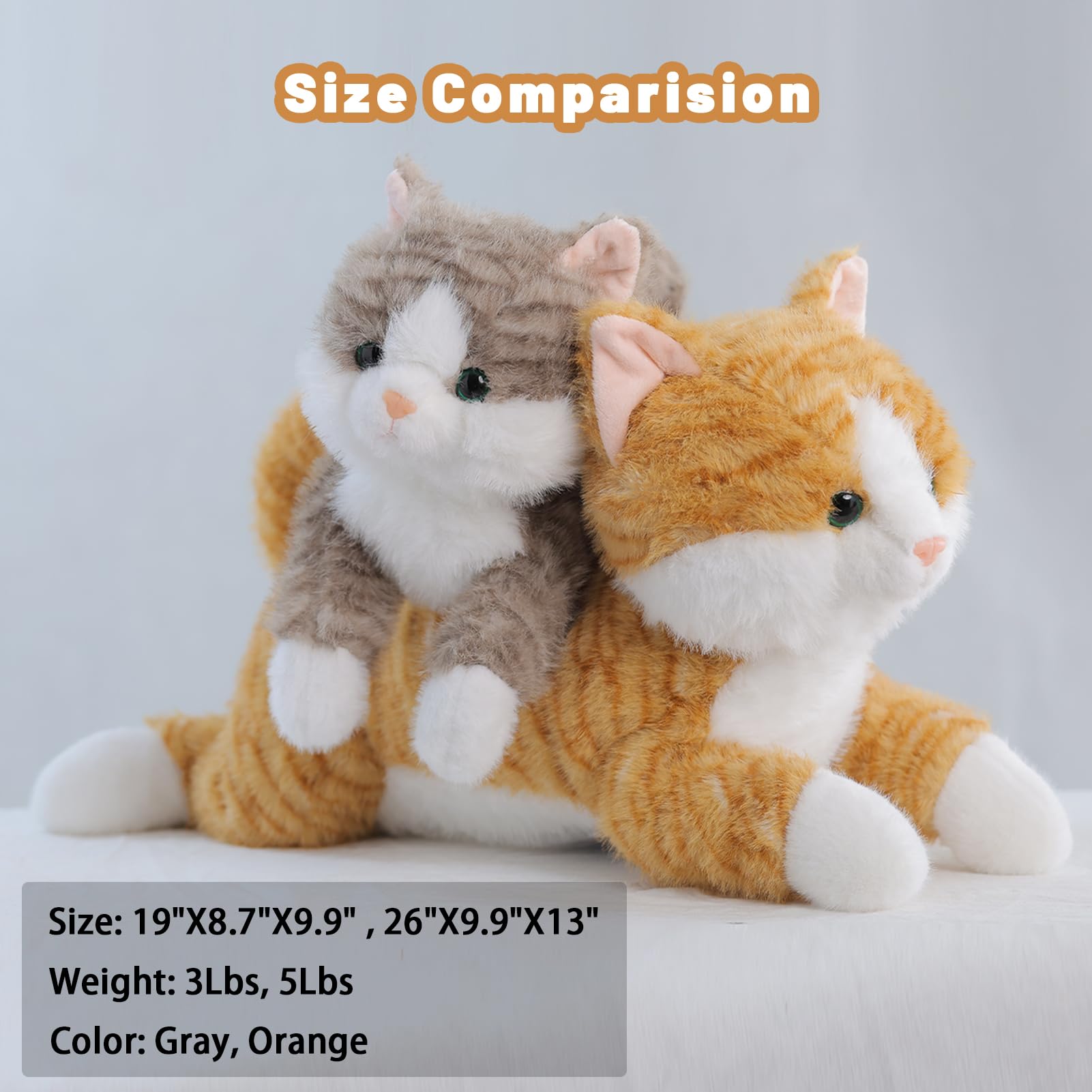 Ciężki pluszowy kot – ważony kot (45 cm/60 cm) – 0,9 kg/2,1 kg – szary, pomarańczowy, czarny – miękka zabawka uspokajająca dla dzieci i dorosłych