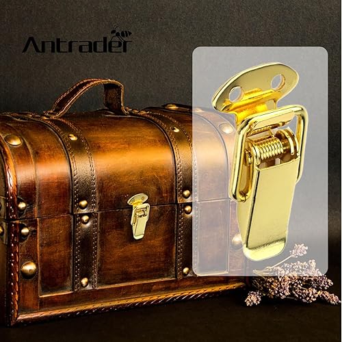 Miniatura 6 de Antrader Cierre de hebilla de acero inoxidable para cajas de herramientas de caja de madera, dorado, paquete de 6 (1.260 in de longitud)