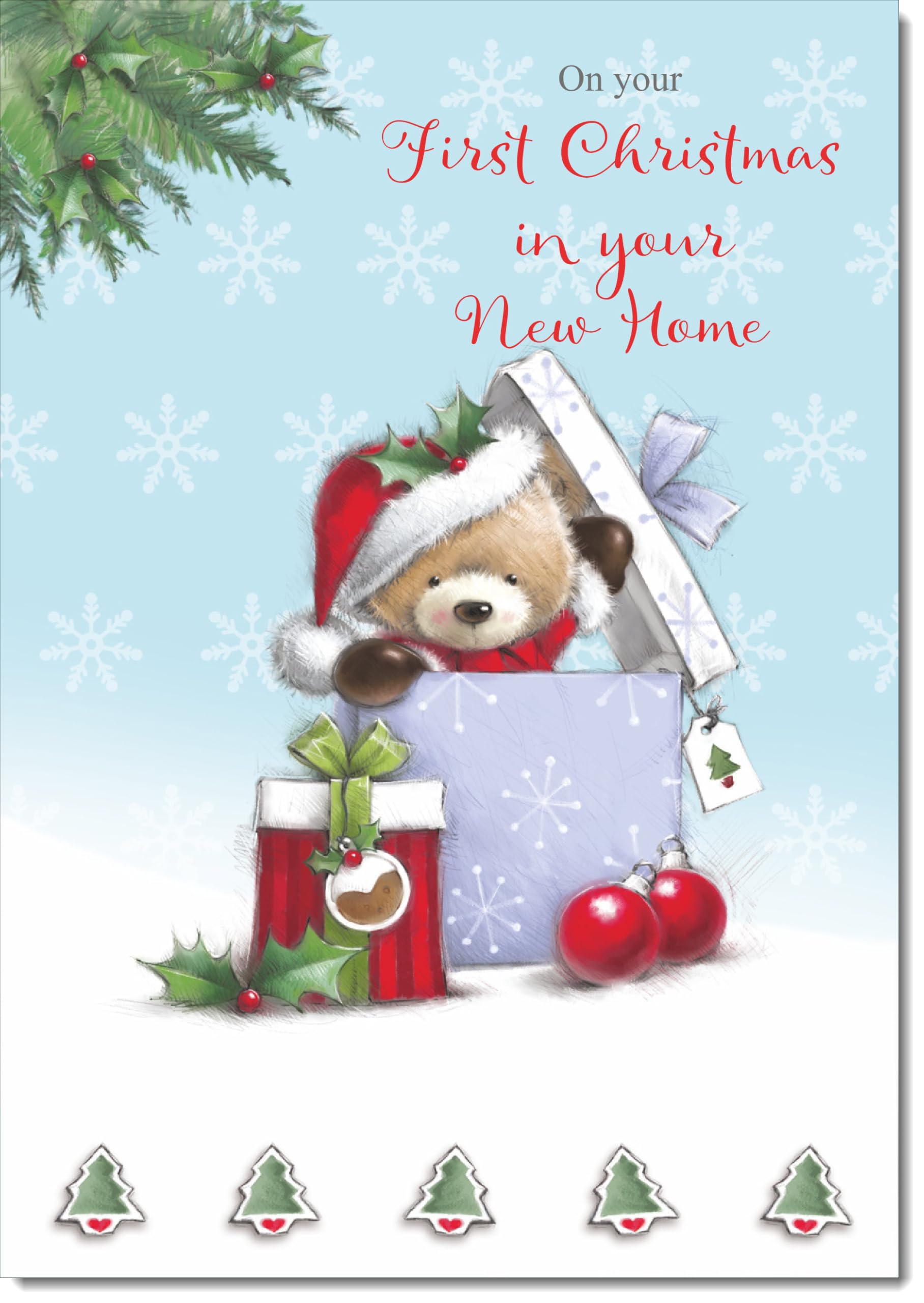doodlecards 1st First Christmas in New Home Christmas Card Cute Bear Parcel Large A4 Size Christmas Card for 1st in New Home with Plain Envelope — image 1