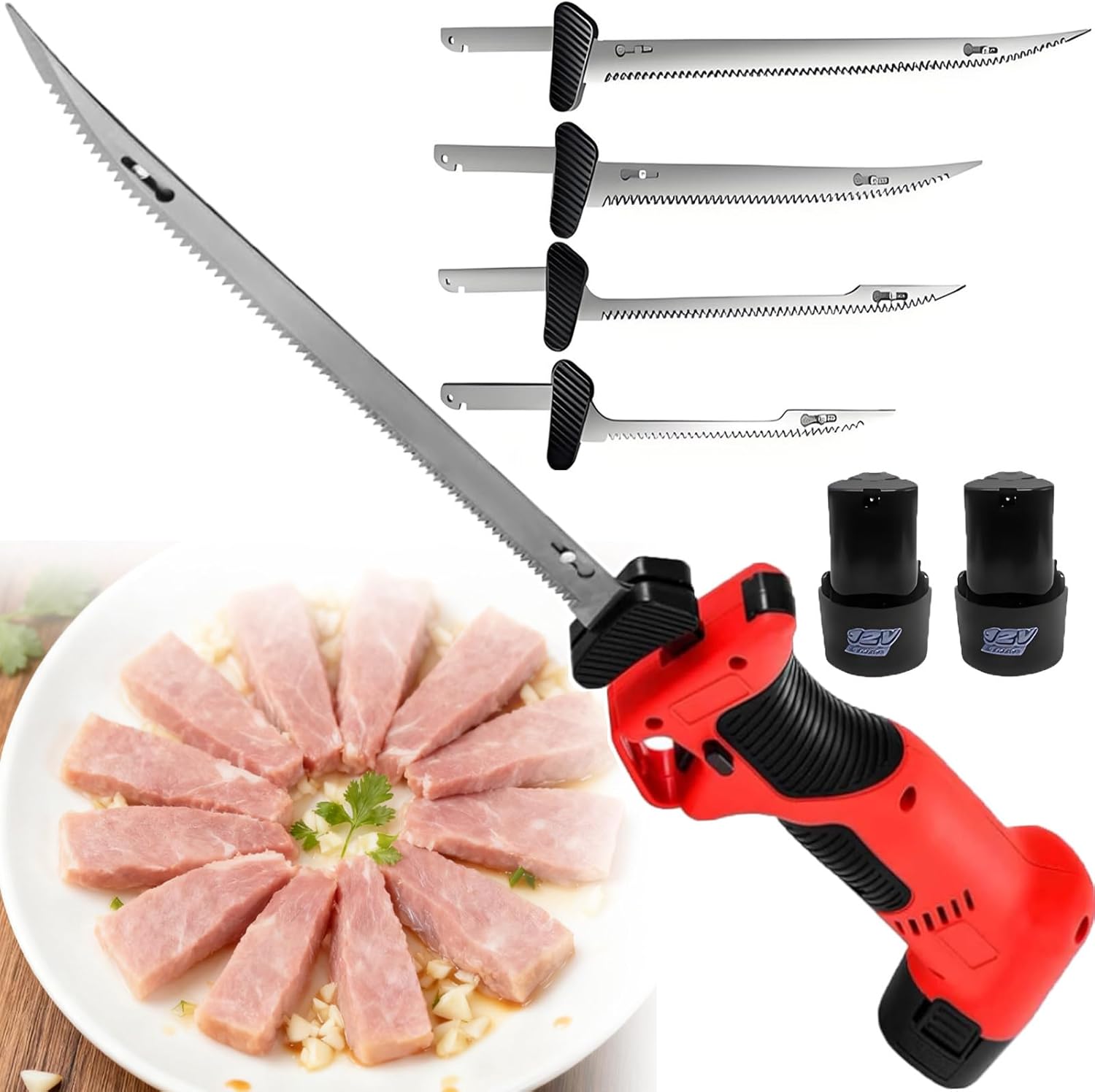 Pro Butcher Electric Fillet Knife - Cordless Reciprocating Fish Filet, Saw & Meat Knife, 2 * 2000Mah Batteries, 1 Hour Battery Life, Non-Slip Handle,For Fish Scale,Meats & Small Bones