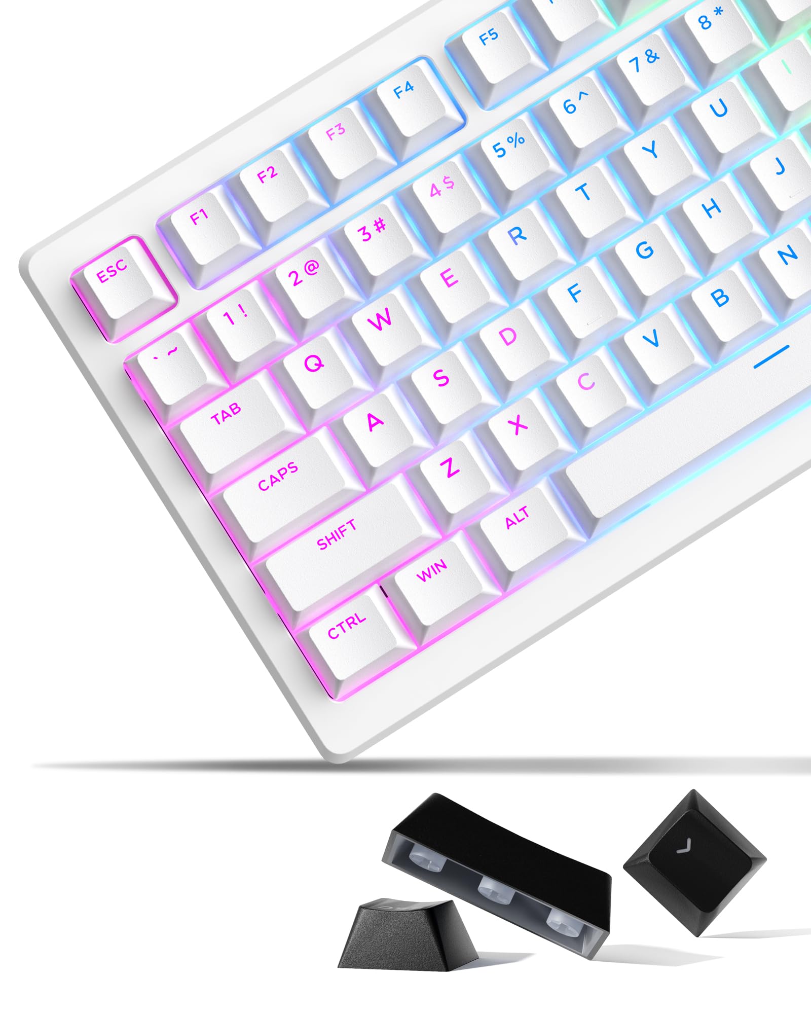 SDYZ x XVX Doubleshot PBT Keycaps 60 75 100 Percent - Shine Through Keycaps, for Mechanical Keyboards, Full 131 Key Set, OEM Profile, Backlit - White