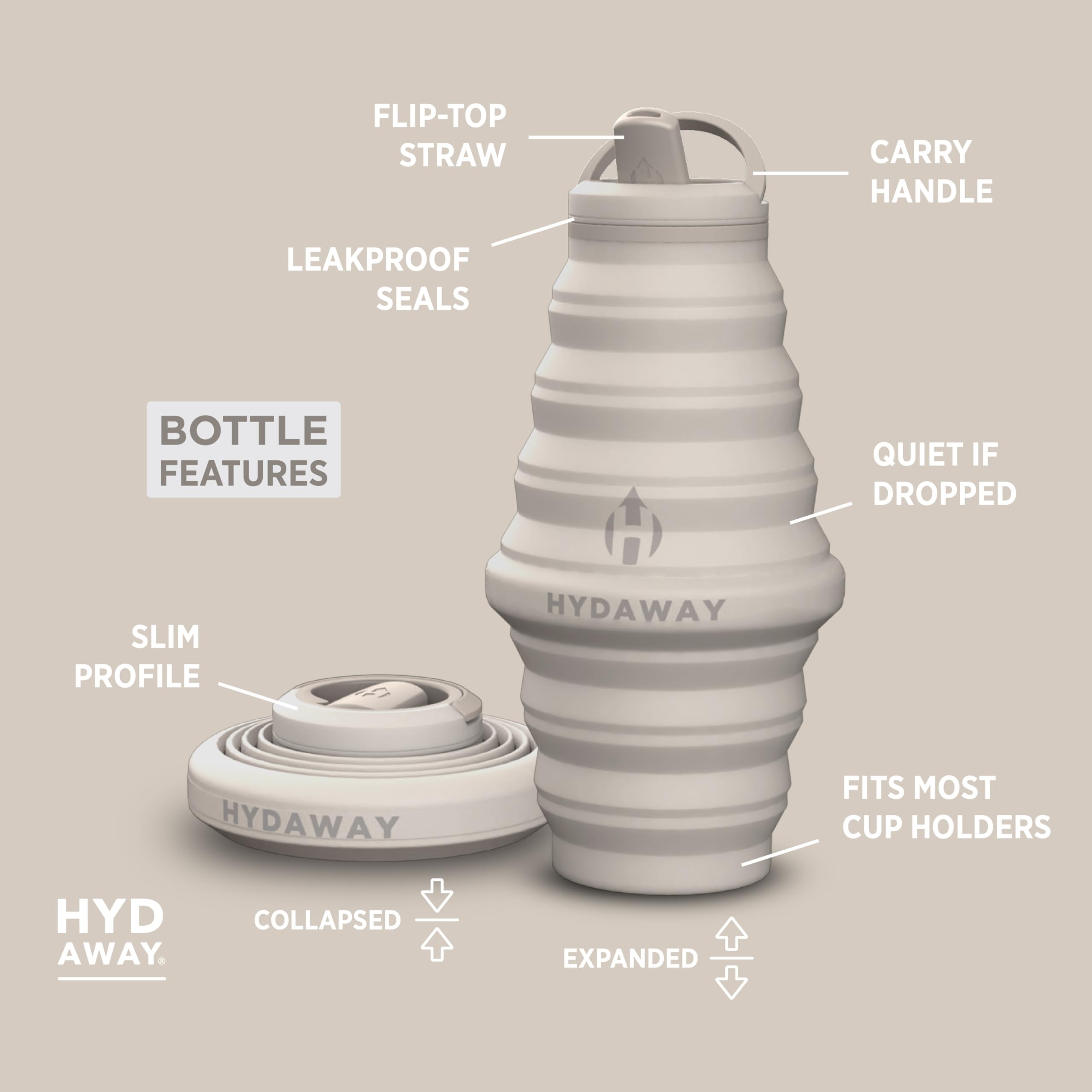 Hydaway, borraccia pieghevole da 739 ml, senza BPA, a prova di perdite, leggera e salvaspazio, perfetta per escursionismo, viaggi e idratazione tutto il giorno