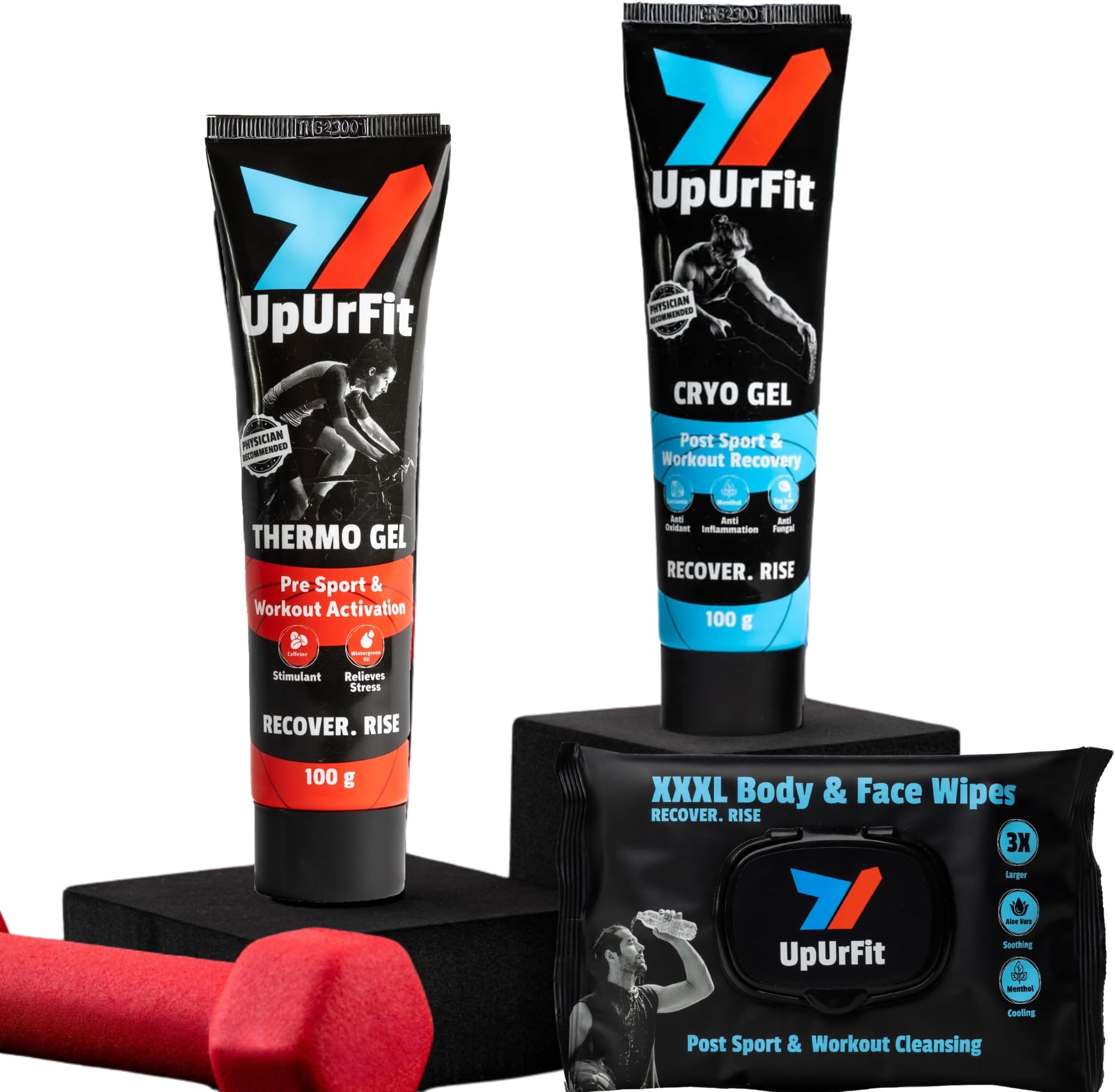 UpUrFit High Performance Gym Bundle (Thermo Gel, Cryo Gel & 3XL Body Wipes 10 Sheets) - Enables Recovery & Activation for Intense & Committed Workouts