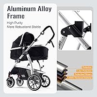 Vista 4 de Cochecito de bebé, asiento reversible 2 en 1 para niños pequeños con modo moisés, cochecito infantil plegable con toldo, freno de un botón, mango