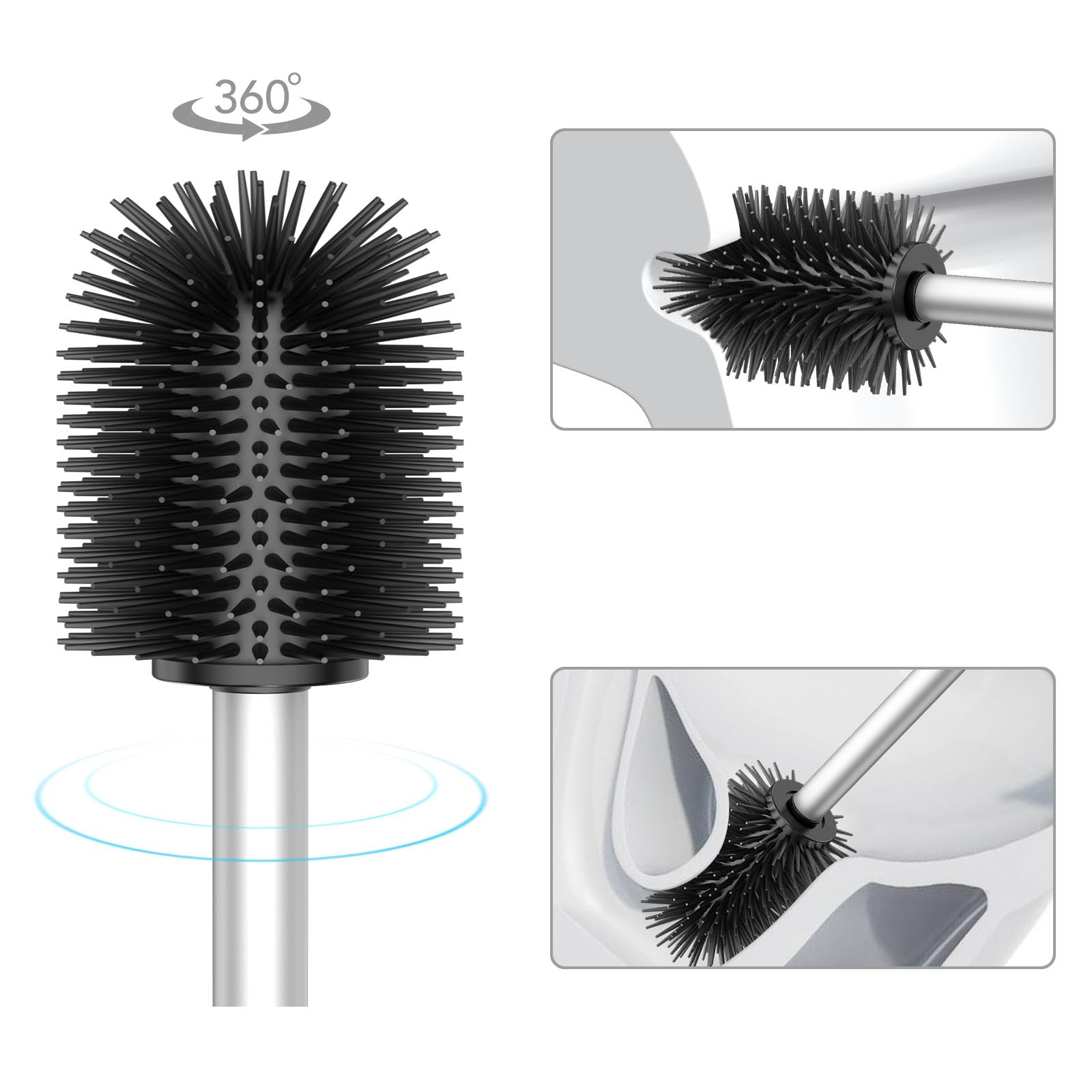 Scopino WC In Silicone - 2 Testine, Manico Acciaio Inox, Diametro 7cm, Facile Pulizia - Foto 7