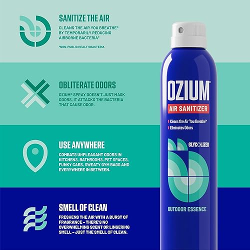 Miniatura 3 de Ozium Desinfectante de aire y eliminador de olores, paquete de 4 unidades para hogares, automóviles, oficinas y más, esencia al aire libre, paquete