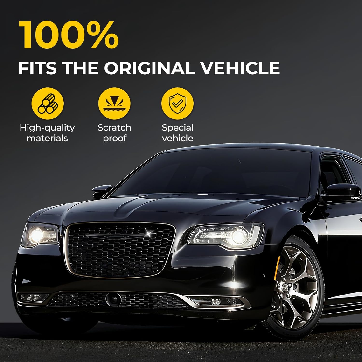 Black Emblem Cover Kit Compatible with Chrysler 300 300C - Front & Rear Badge Overlays 2015-2022 2023 Accessories