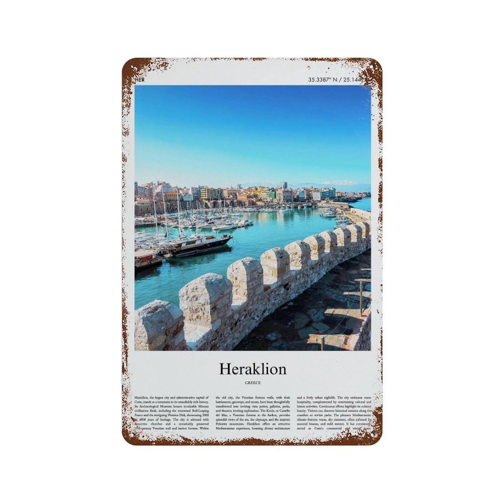 xiaoxiaoshen Heraklion Greece City Scenery Wall Decor Art Metal Tin Poster Modern Home Decor Art Home Bar Shop Decorations Vintage Sign 30x20cm