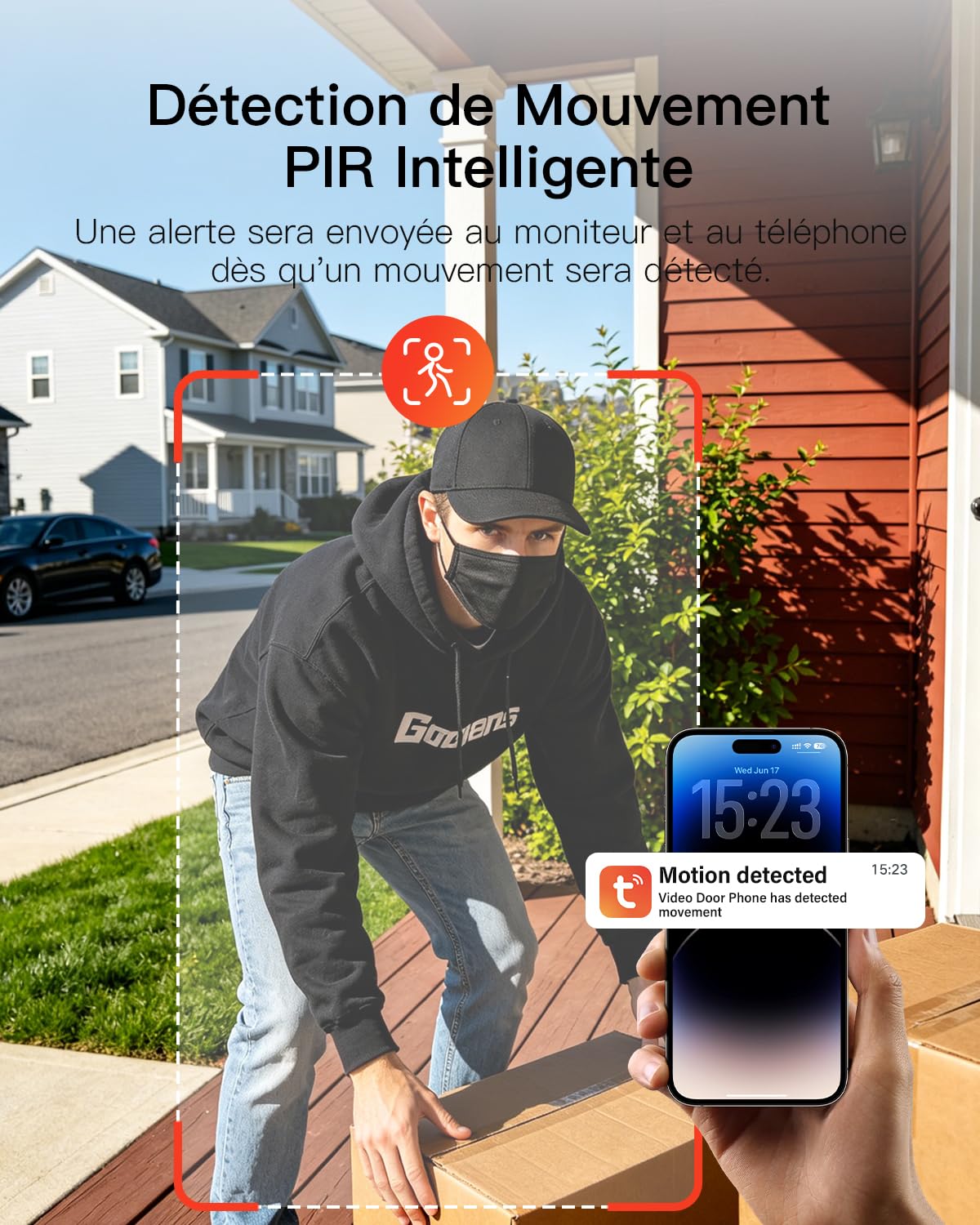 WiFi Visiophone sans Fil, 1080P Interphone Vidéo sans Fil, Étanche Sonnette avec Camera et Écran 5 Pouces, Aucun Abonnement, Vision Nocturne, Détection de Mouvement, Contrôle APP