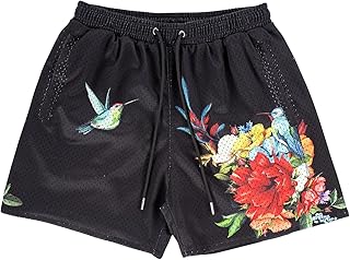 BOOMLEMON Mens Mesh Graphic Print Shorts Casual Fashion Cool Shorts Retro Active Gym Streetwear Short Pants