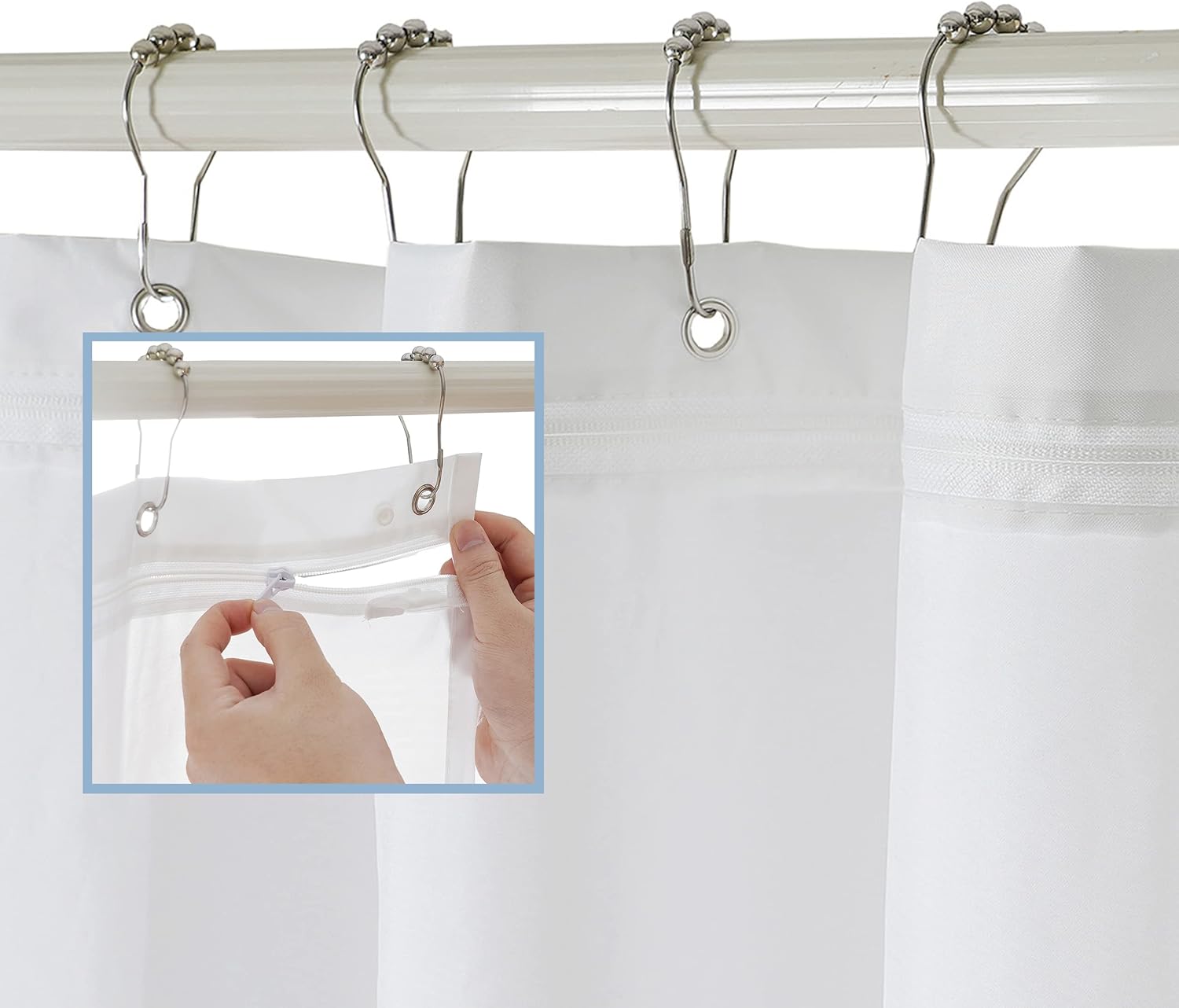 FRESH IDEAS Shower Curtain Liner with Shower Clips, Easy On