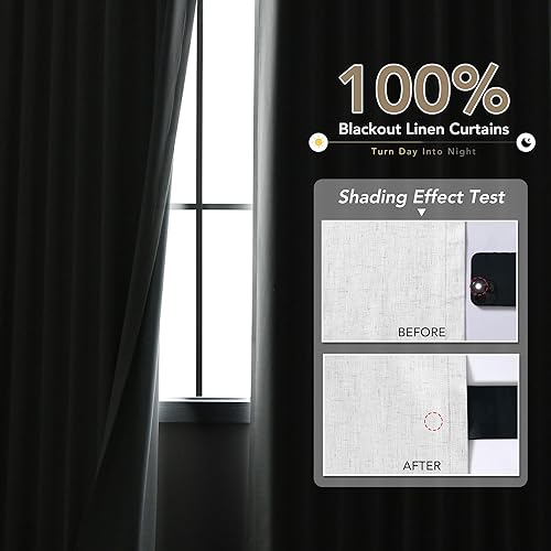 Miniatura 2 de Natural Linen 100% Blackout Curtains for Bedroom 84 Inch Length 2 Panels Set Back Tab Cream Neutral Farmhouse Living Room Darkening Curtain Track