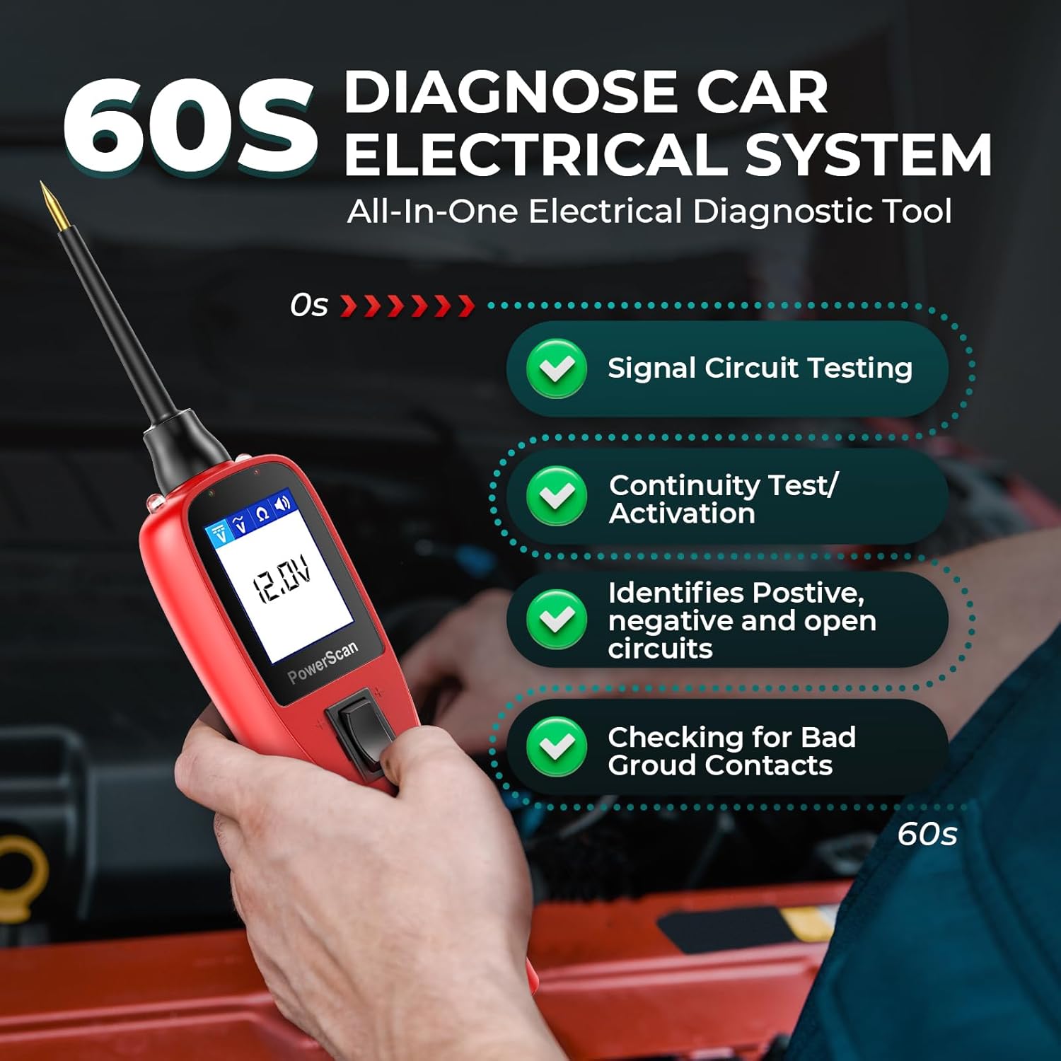 Autel Circuit Tester 2026, PowerScan PS100 Automotive Circuit Tester, 12-24V Electrical Short Open Breaker Circuit Finder, Digital Multimeter/Relay & Diode Resistance Tool Kit, 20FT Extra Cord