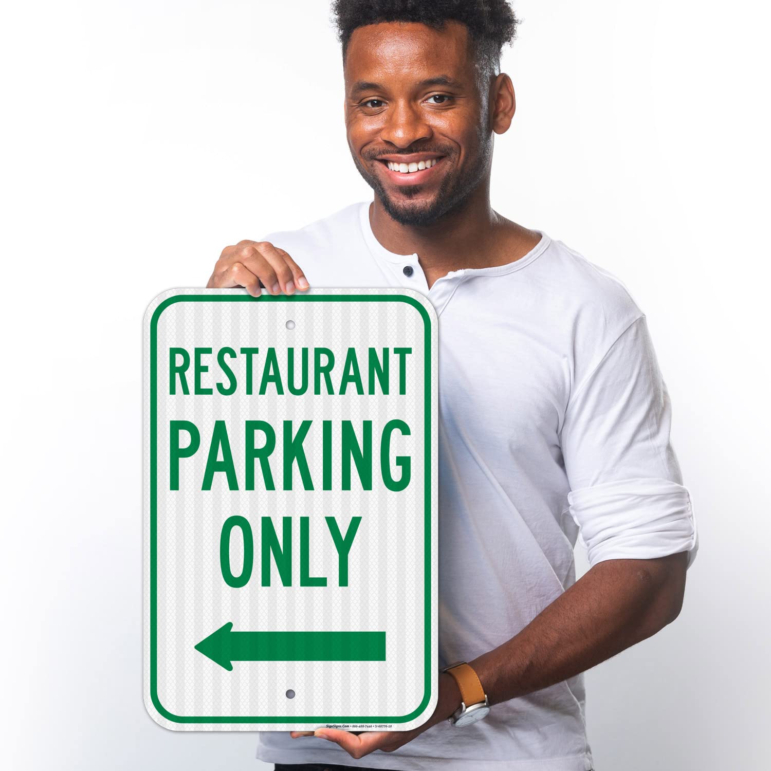 Restaurant Parking Only with Left Arrow Sign, 12x18 Inches, 3M EGP Reflective .063 Aluminum, Fade Resistant, Made in USA