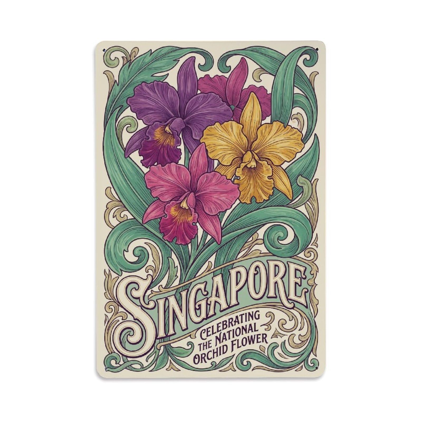 Huiyhb 8X12inch(20X30cm) Vintage Travel Singapore Orchid Metal Tin Sign