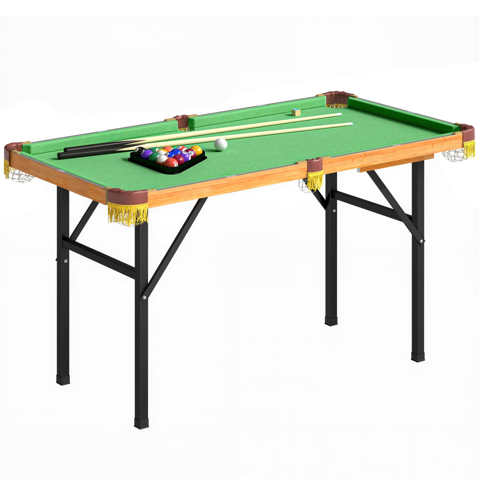 SPORTNOW Tavolo da biliardo pieghevole, mini biliardo, con 2 stecche, 16 palline, gesso e triangolo, con spazzola per biliardo, tavolo da biliardo per adulti, 120 x 63 x 73,5 cm
