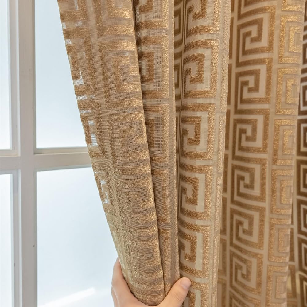 Photo 1 of Amidoudou Geometric Sheer Curtains - Coffee, 66"W x 84"L (Pack of 2)