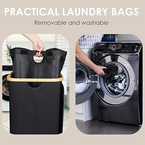 Miniatura 6 de Cesta de lavandería de 140 litros con tapa, cesta de lavandería extra grande con 3 forros extraíbles (3 compartimentos), soporta hasta una semana de