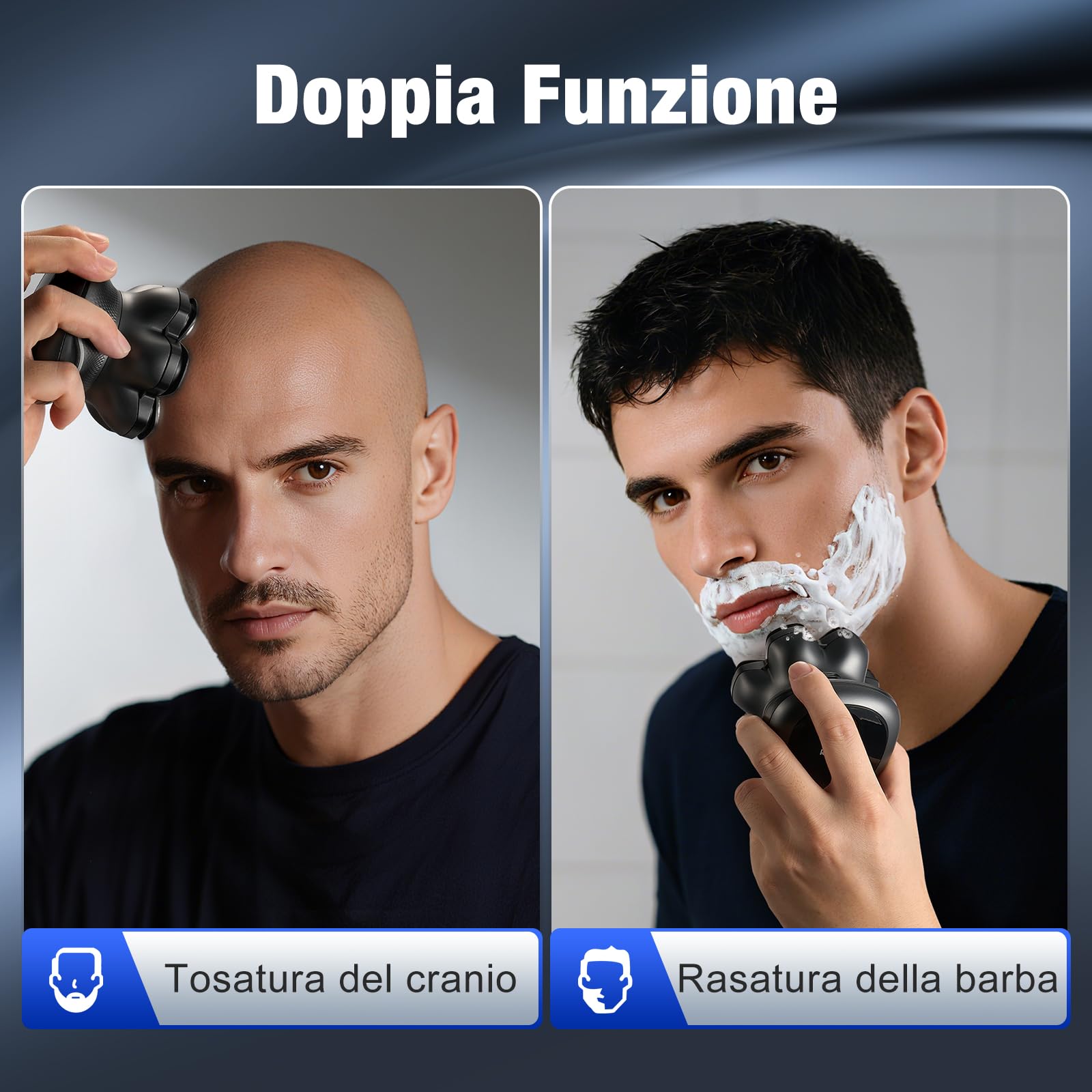 kensen Rasoio Testa Calva Uomo Zero Assoluto 2 Velocità 7D Rasoio Capelli Uomo 0 mm Impermeabile Cordless 100 Minuti di Autonomia Rasoio Elettrico Testa Calva Uomo con Display LED & USB-C Nero