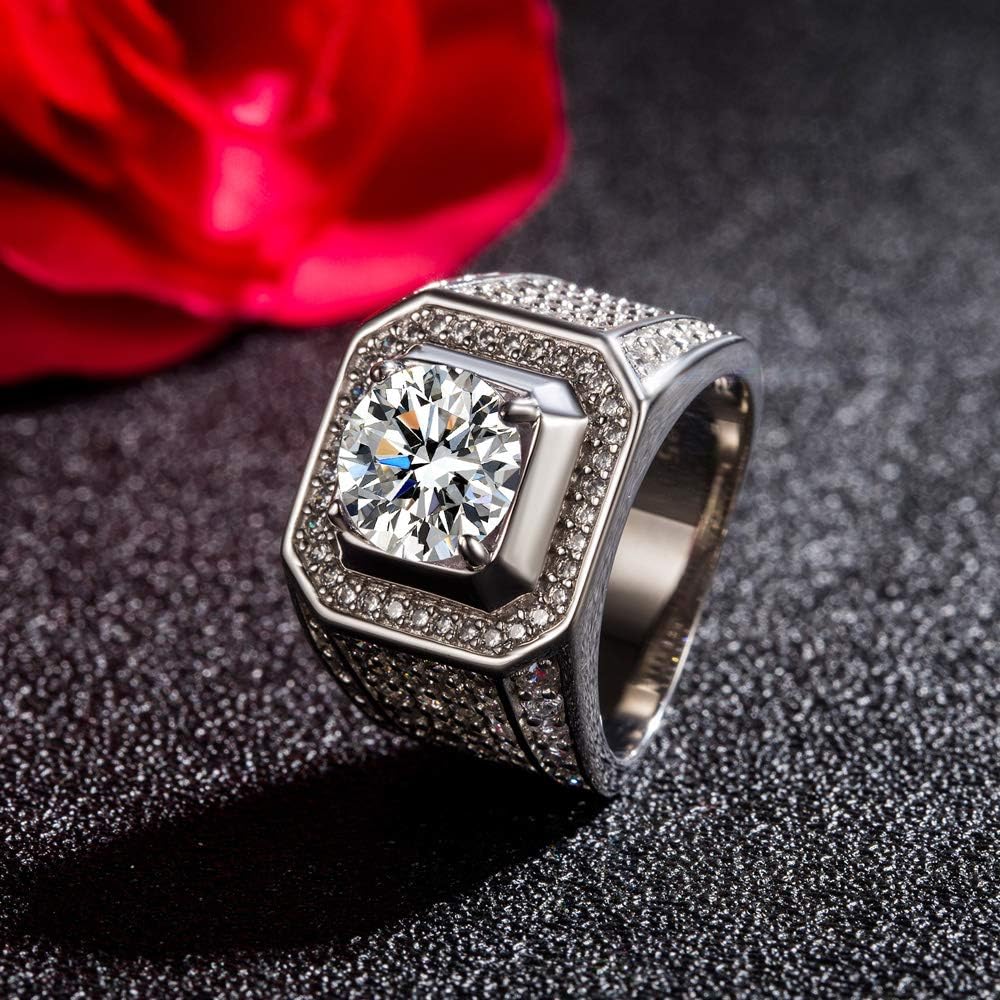Dankadi Noble Men's 925 Silver Ring-Square Cubic Zircon Inlaid-Classic Ring-Fashion Silver Jewelry-Party Accessories 8-13# - Image 4