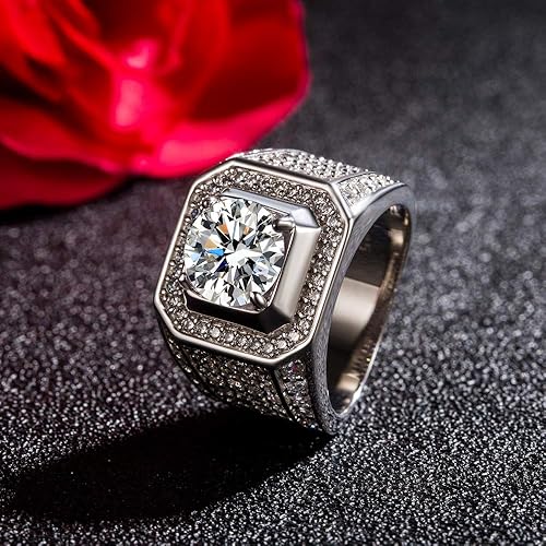 Vista 4 de Dankadi Noble - Anillo de plata 925 para hombre, cuadrado con incrustaciones de circonita cúbica, anillo clásico, joyería de plata de moda