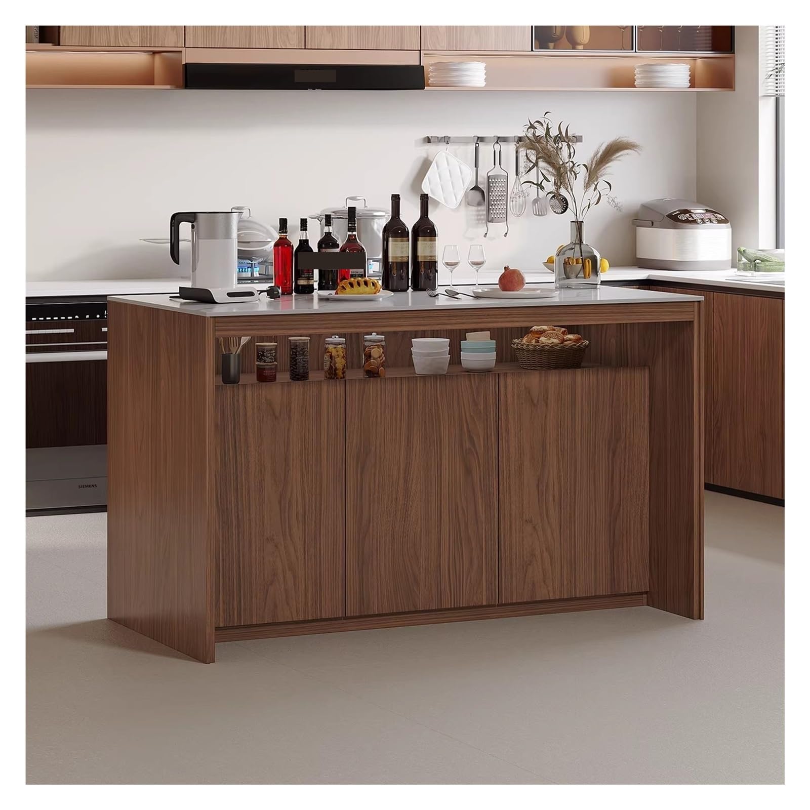 Zephyria Mobile da cucina con cassetti, Isola cucina indipendente con ripiano aperto in legno e ante armadio con piano in pietra, per bancone della cucina, soggiorno, ingresso(Yellow,S)