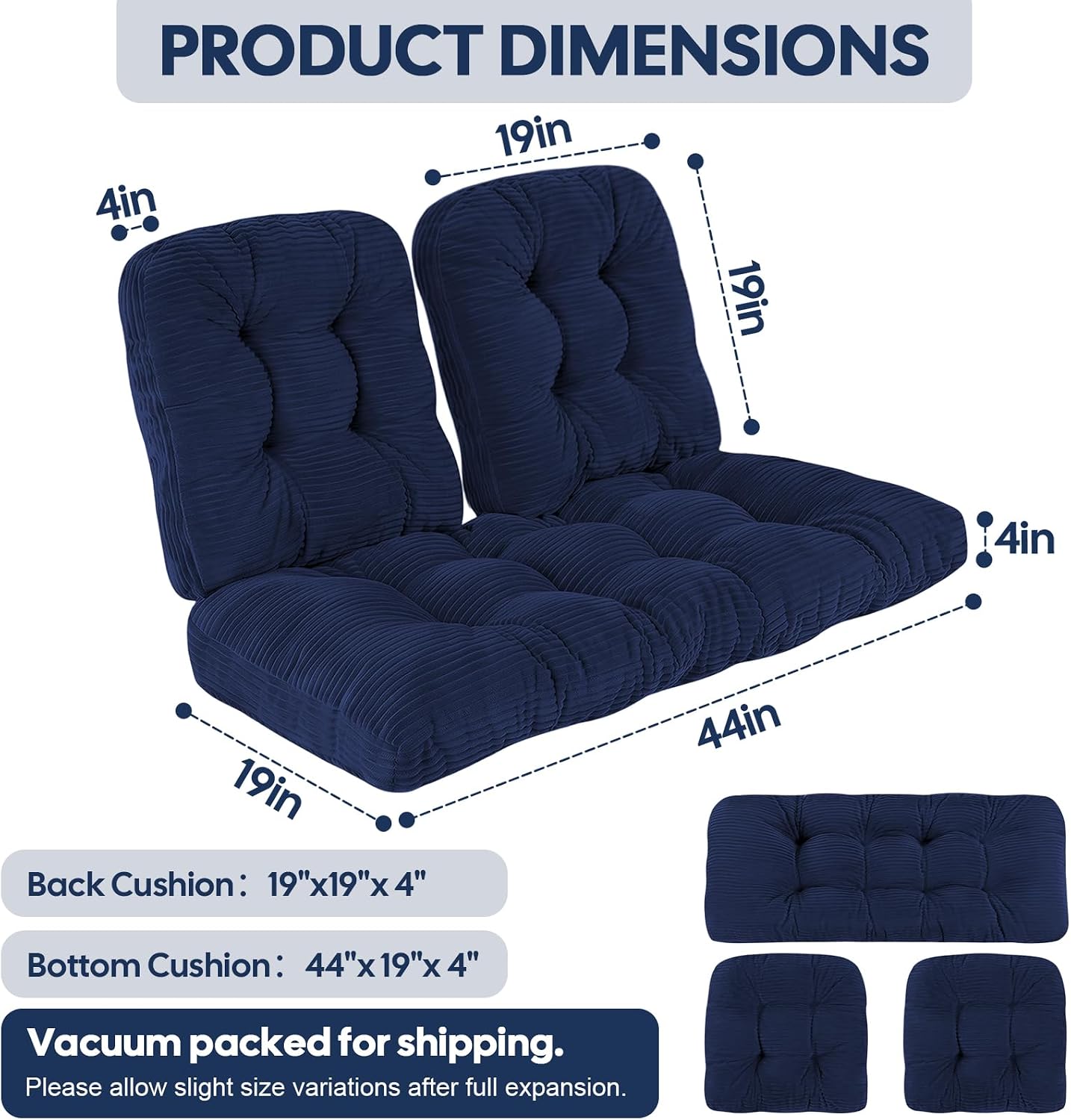 idee-home Loveseat Cushion Indoor Set 44 x 19, Couch Cushion Replacement