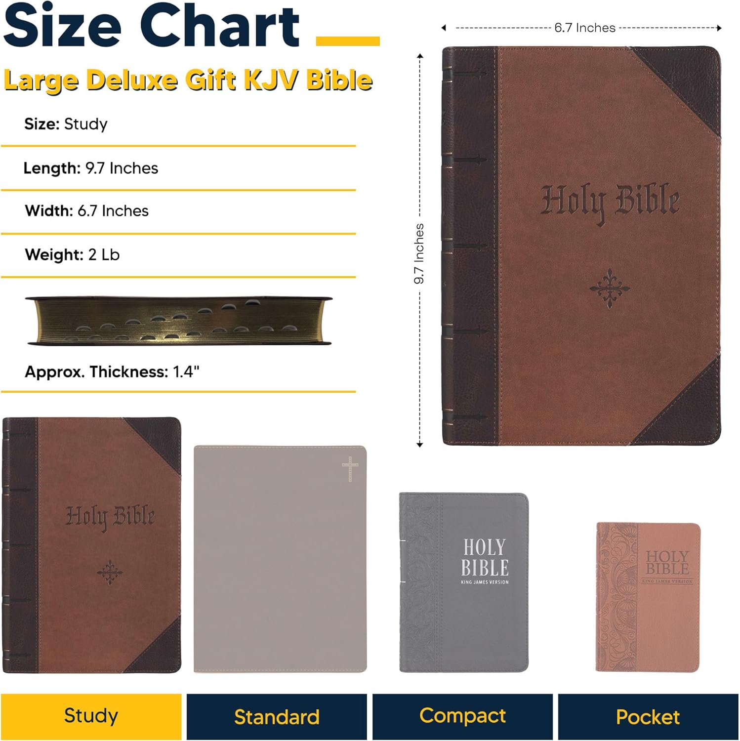 Personalized KJV Two-Tone Large Holy Bible Brown Faux Leather King James Version Giant Print Size with Index Tabs | Custom with Name, Date or Text | Gift for Christian & Religious Celebrations