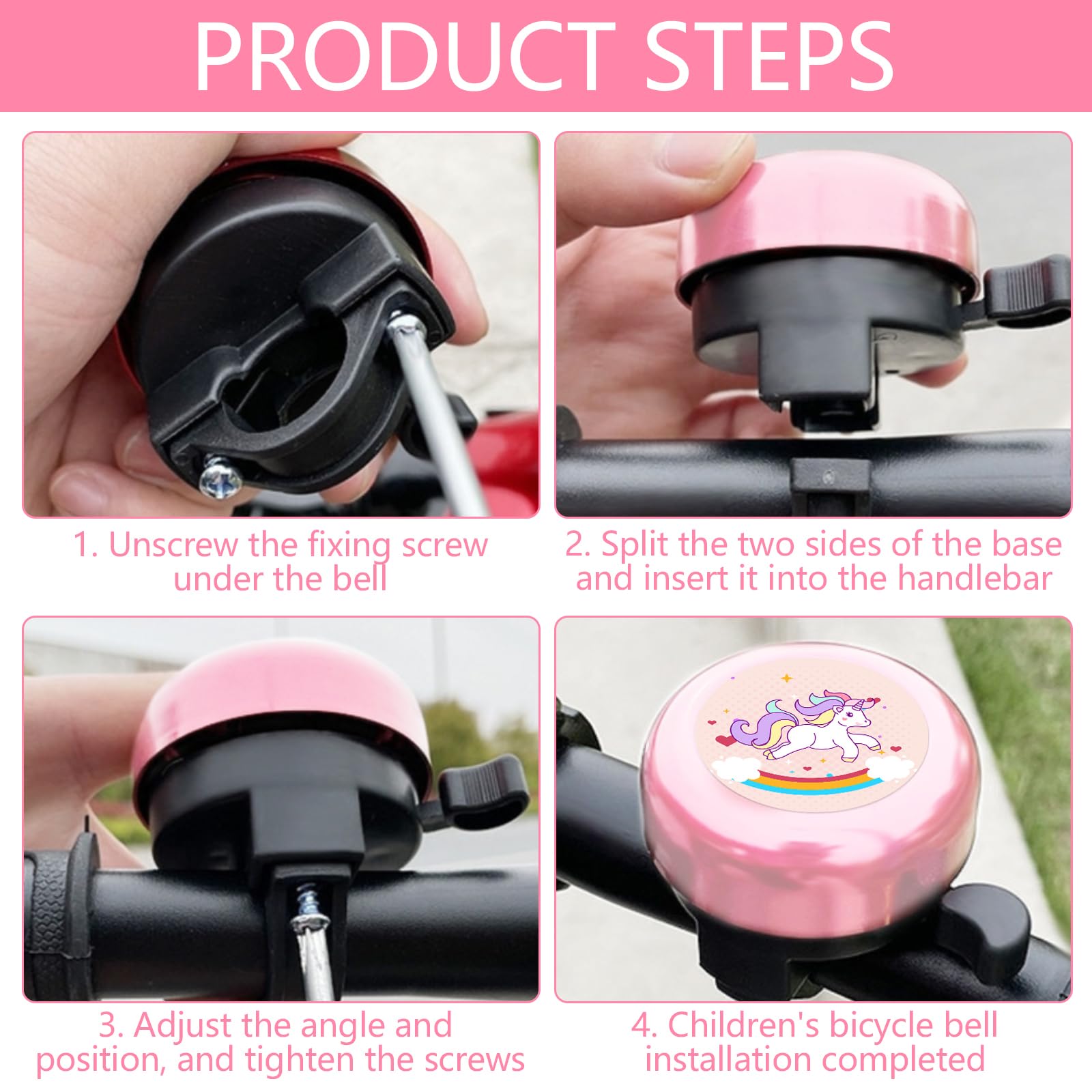 Cesta Para Bicicleta Infantil Con Unicornio - Incluye Timbre, Extraíble, Impermeable, Color Rosa