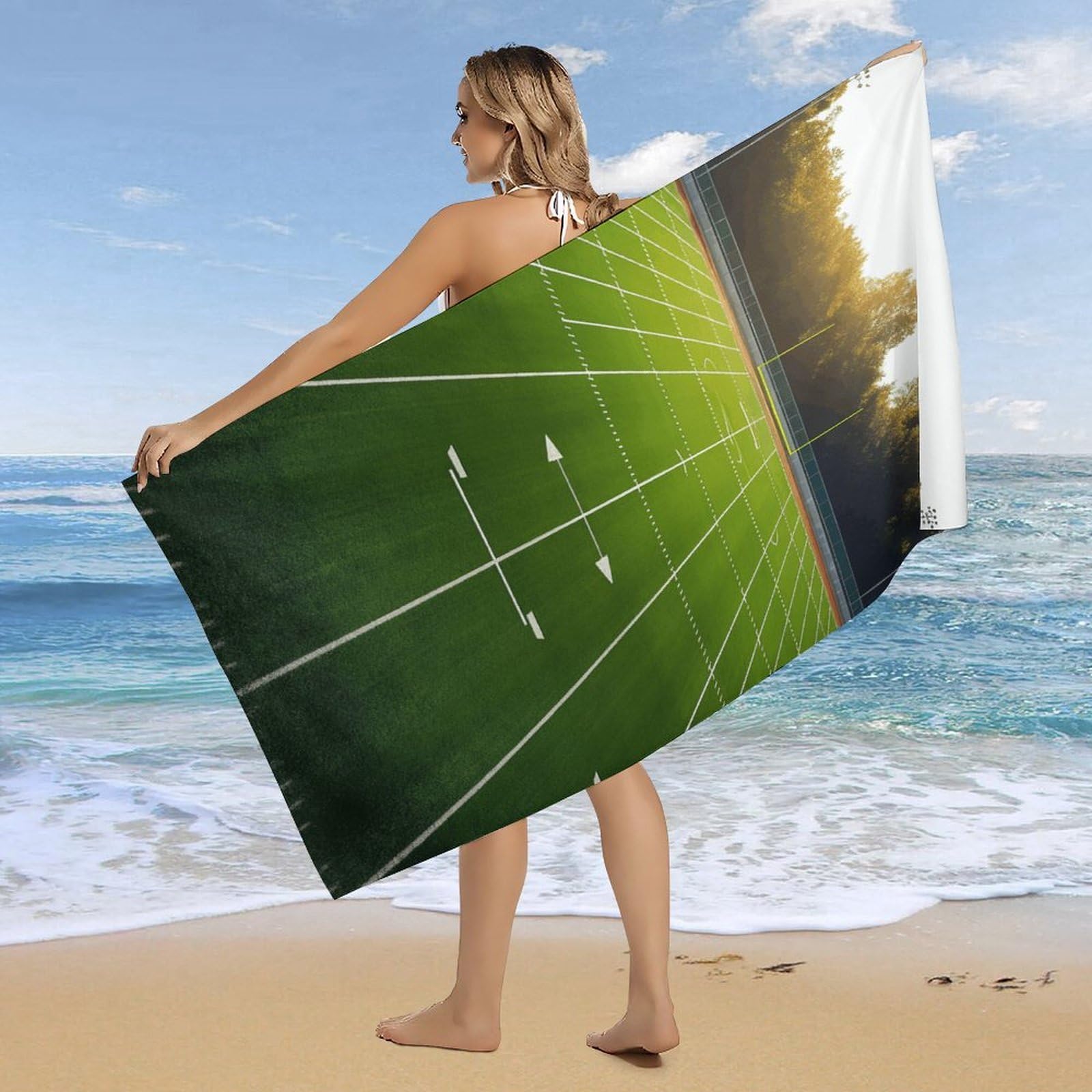 Sports Field in Green - Toallas de baño unisex, toalla de playa ligera de secado rápido, toalla de baño para viajes, deportes, piscina, natación, baño, camping, yoga, adultos, 160 x 80 cm