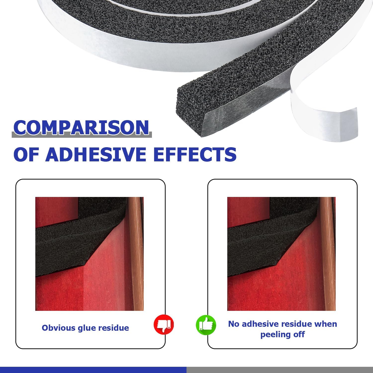 BOJACK Adhesive Foam Weather Stripping - Foam Stripe with Adhesive for Doors and Windows (6.5ft x 2 Rolls, 1 x 1 Inch Thick)