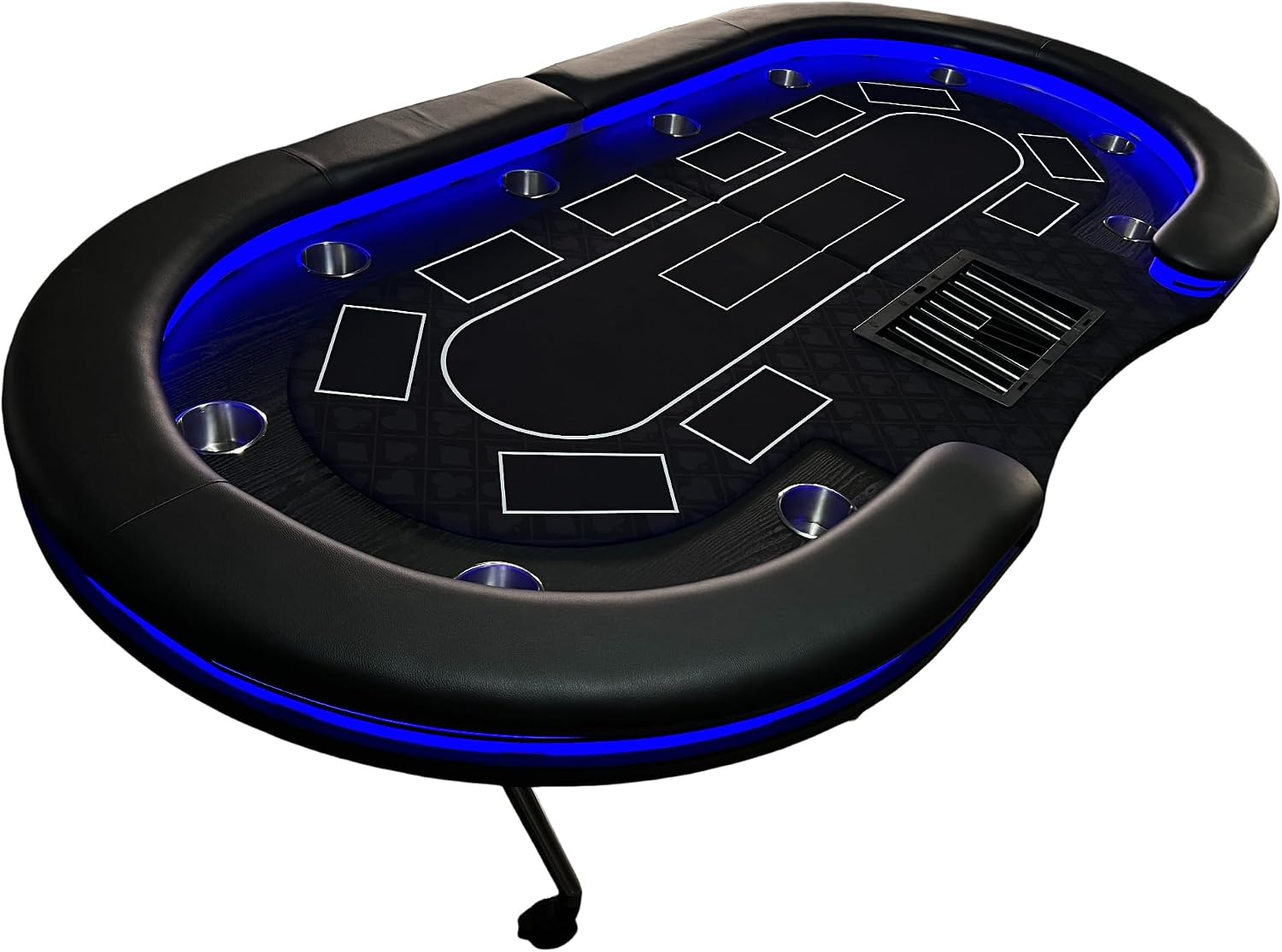 Foldable Poker Table for 10 Players Casion Games with Scroll Wheels and LED, Black