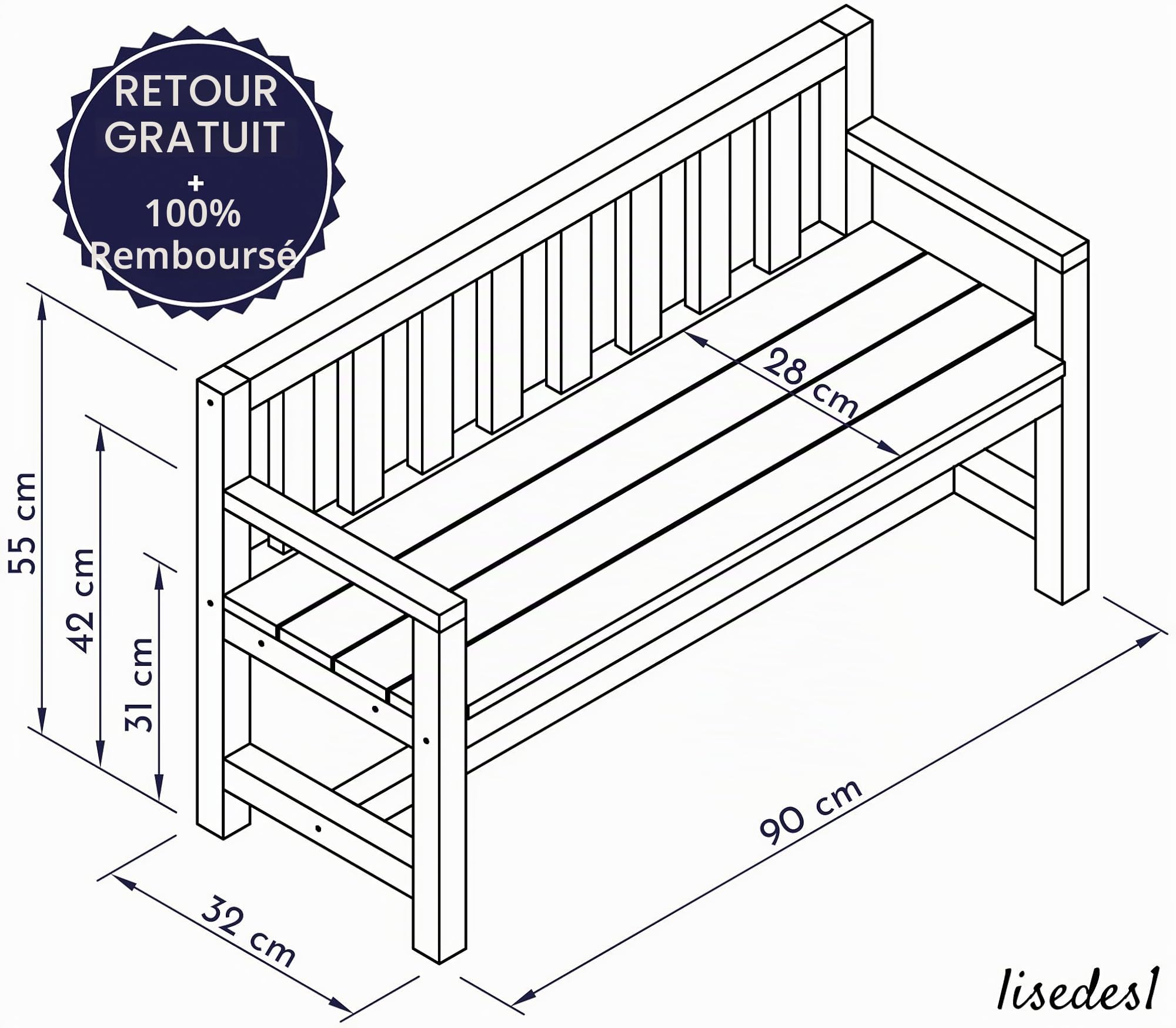 Banc de Jardin pour Enfants Design en Bois résistant aux intempéries avec Couverture Textile et Dossier, 2 Places de Parc d'assise Massif Jardin extérieur, Gris Anthracite
