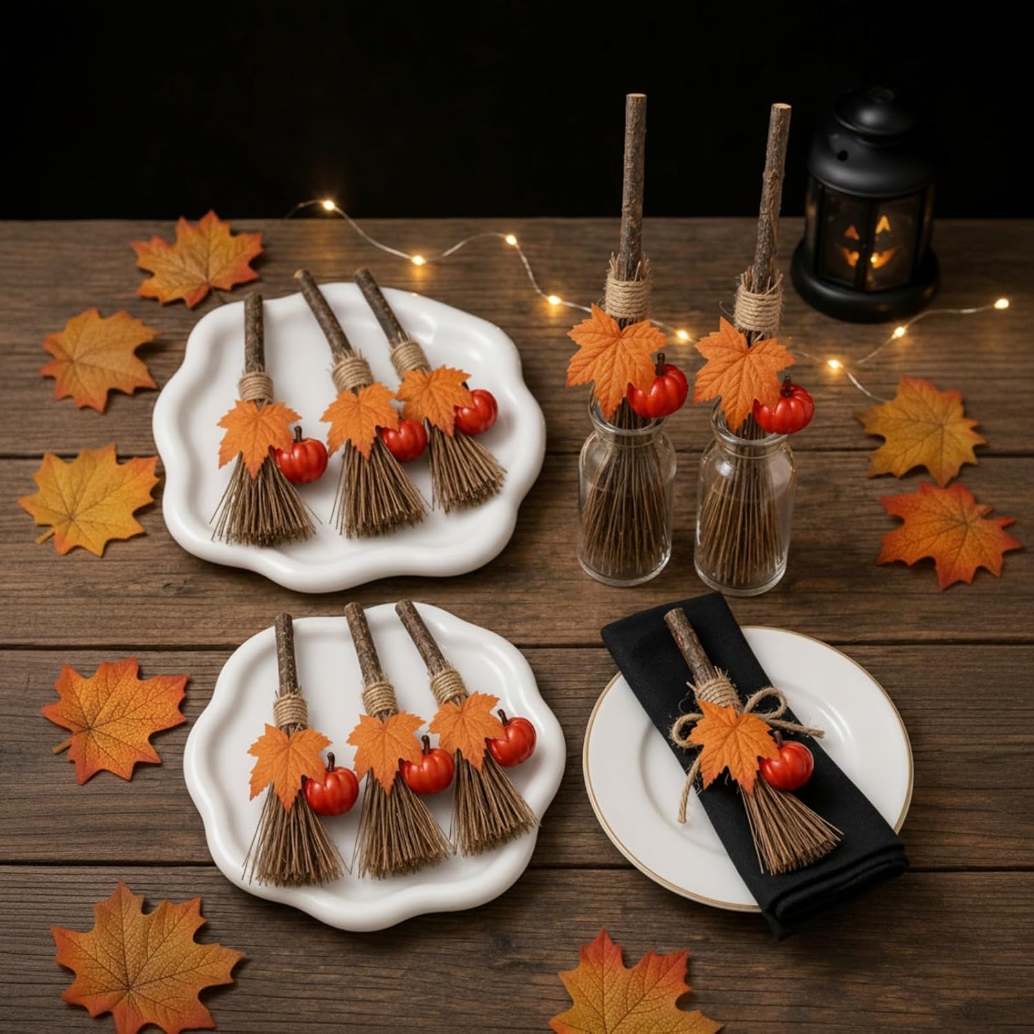 Junkin 12 Pcs 7.87'' Mini Witch Broom for Fall Halloween Hanging Decor image 4