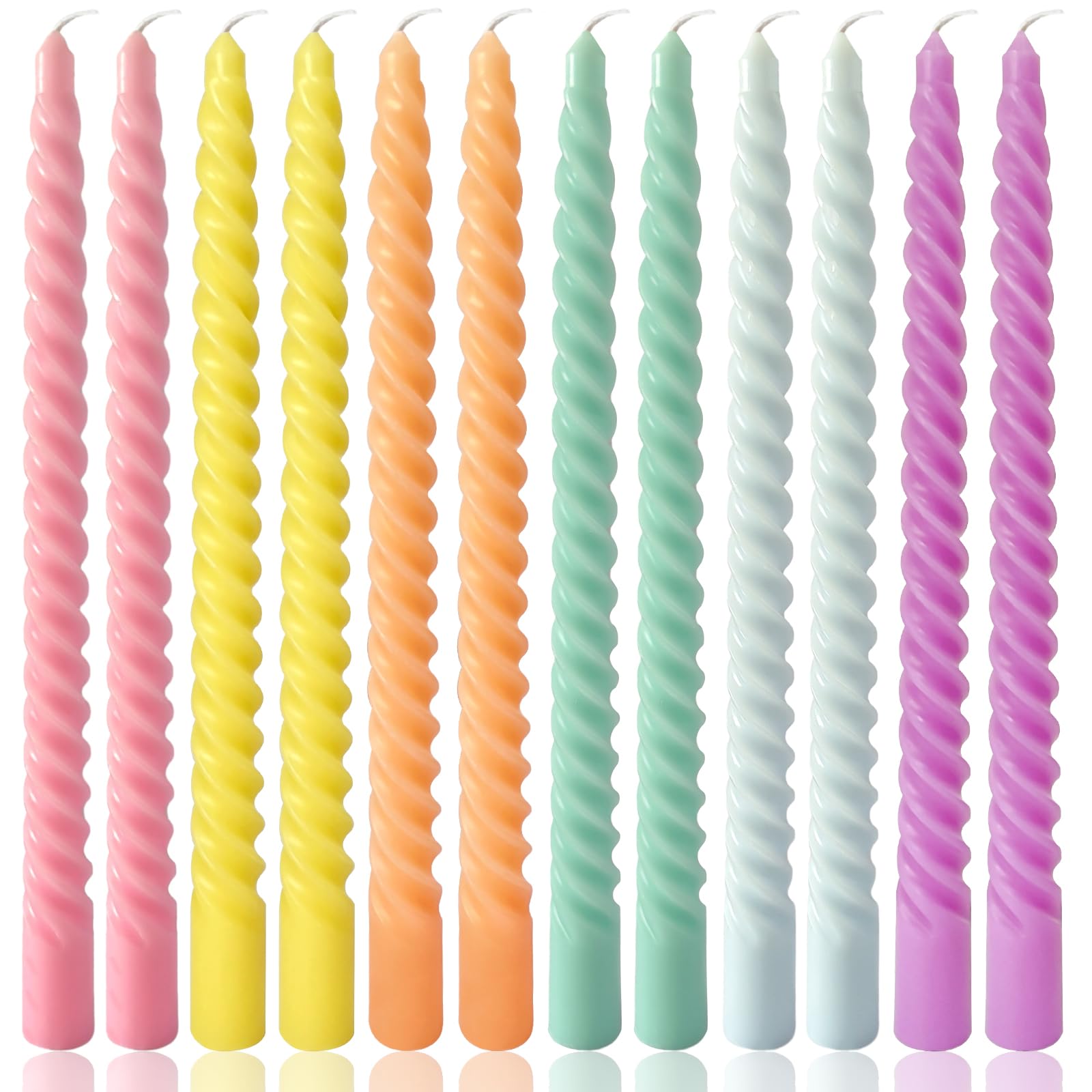 Photo 1 of 10 Inch Multi-Color Spiral Taper Candles for Home Decoration, 12 Pack Cream Candlesticks for Dinner Party Wedding Holiday