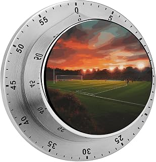 Sunset Beautiful Soccer Field Timer Stainless Steel Mechanical Timer Clock with Magnetic Backing Suitable for Sports and Fitness Programs Kitchen Tasks Countdown Clocks