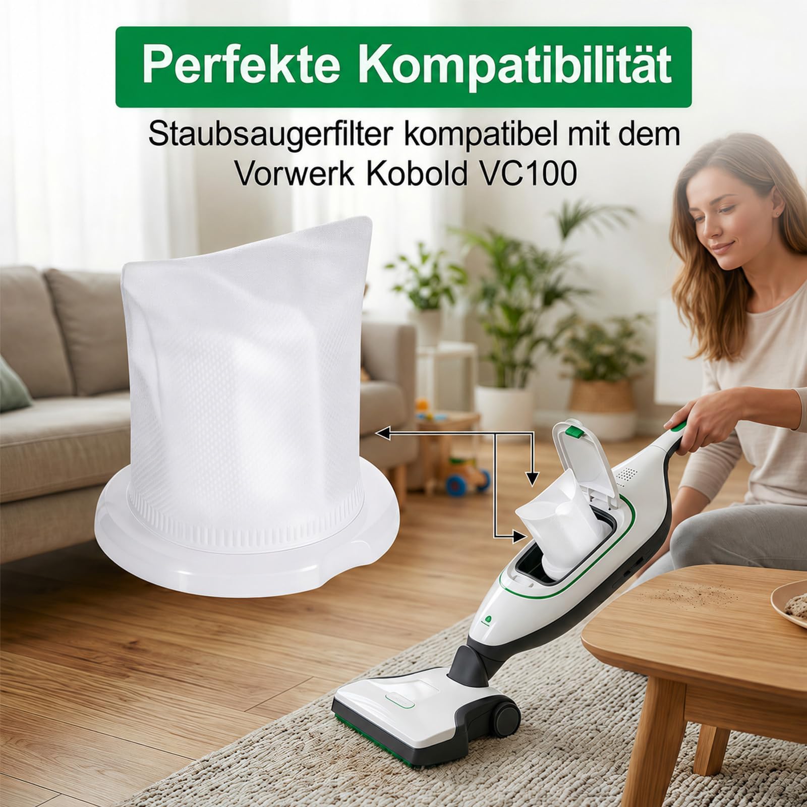 6 Stück Filter für Vorwerk Kobold VC100, Schmutzfilter Ersatzfilter mit 1 Bürste, Filter Ersatz für Vorwerk Kobold VC100 Akku Staubsauger