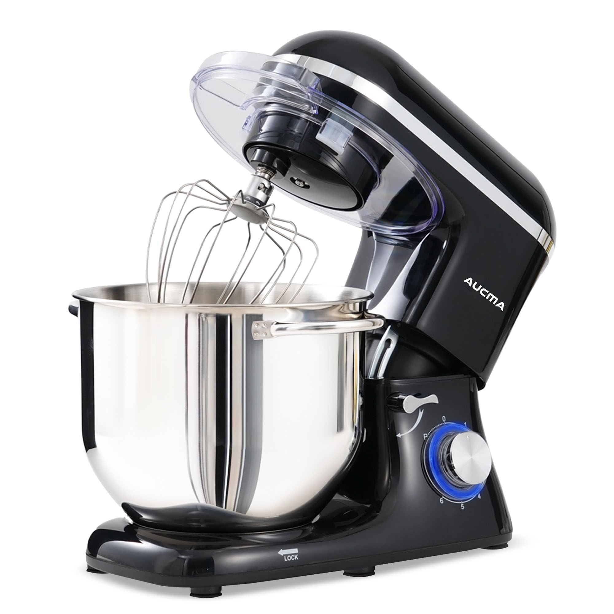 Aucma Stand Mixer,8QT 900W 6-Speed Tilt-Head Food Mixer, Kitchen Electric Mixer with Dough Hook, Wire Whip &amp; Beater (Black, 8QT)