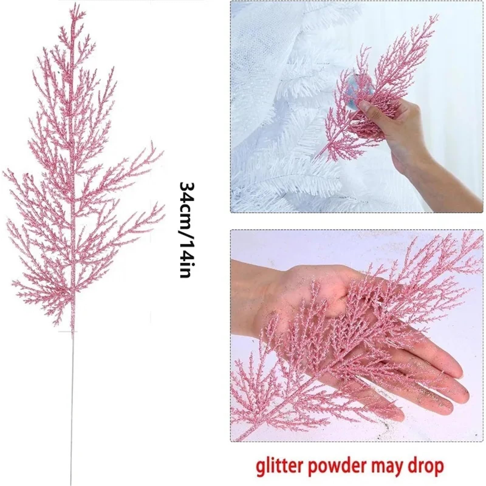 Aghi di pino artificiali glitterati natalizi, 30 pezzi, decorazione natalizia con foglie di pino artificiali, rami, fiori finti per albero di Natale, ghirlande fai da te per feste e casa